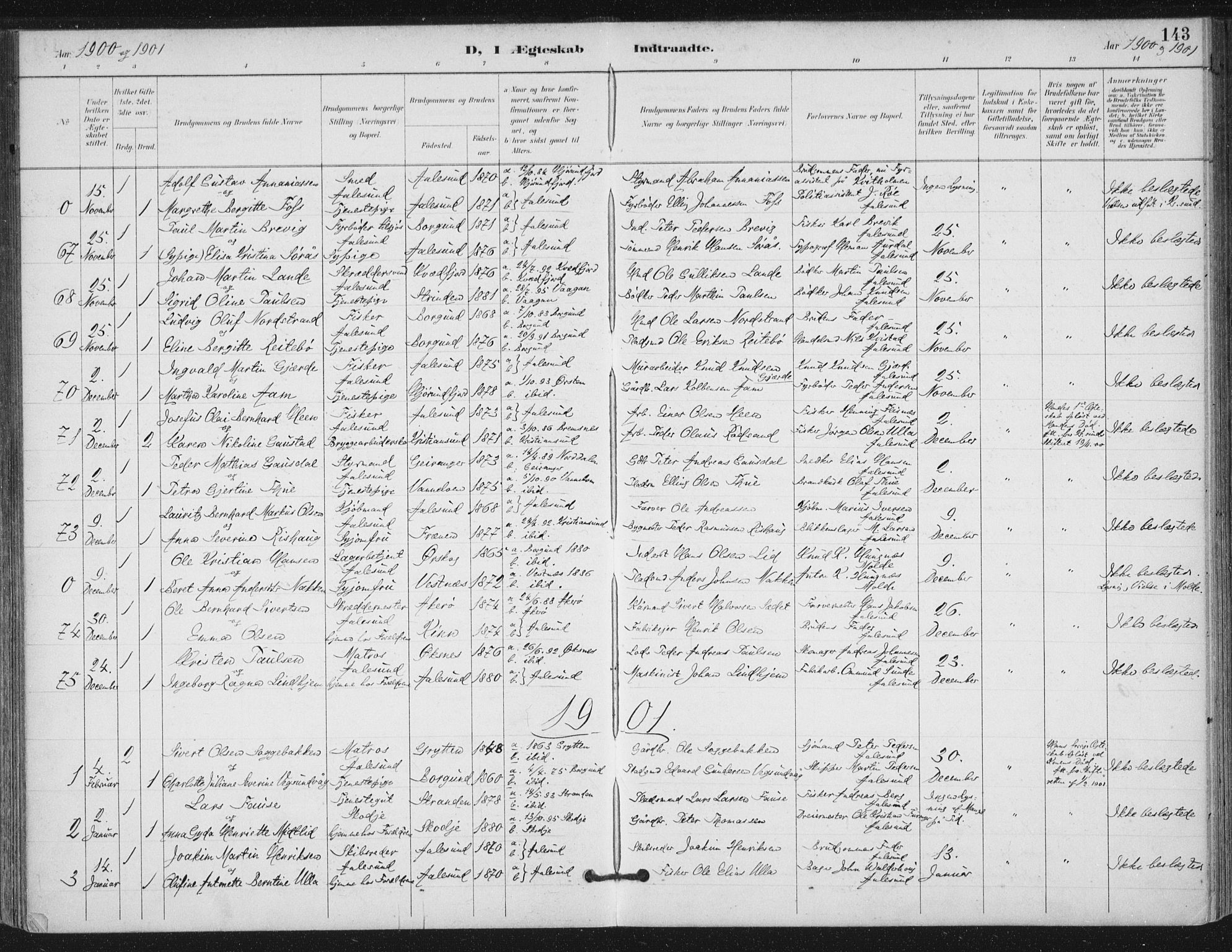 Ministerialprotokoller, klokkerbøker og fødselsregistre - Møre og Romsdal, SAT/A-1454/529/L0457: Parish register (official) no. 529A07, 1894-1903, p. 143