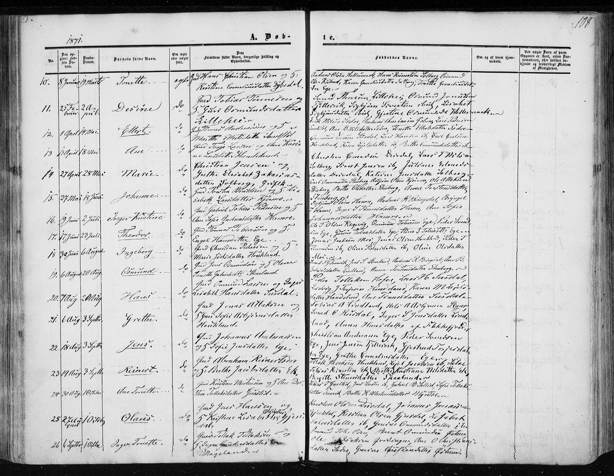 Lund sokneprestkontor, SAST/A-101809/S06/L0009: Parish register (official) no. A 8, 1853-1877, p. 108
