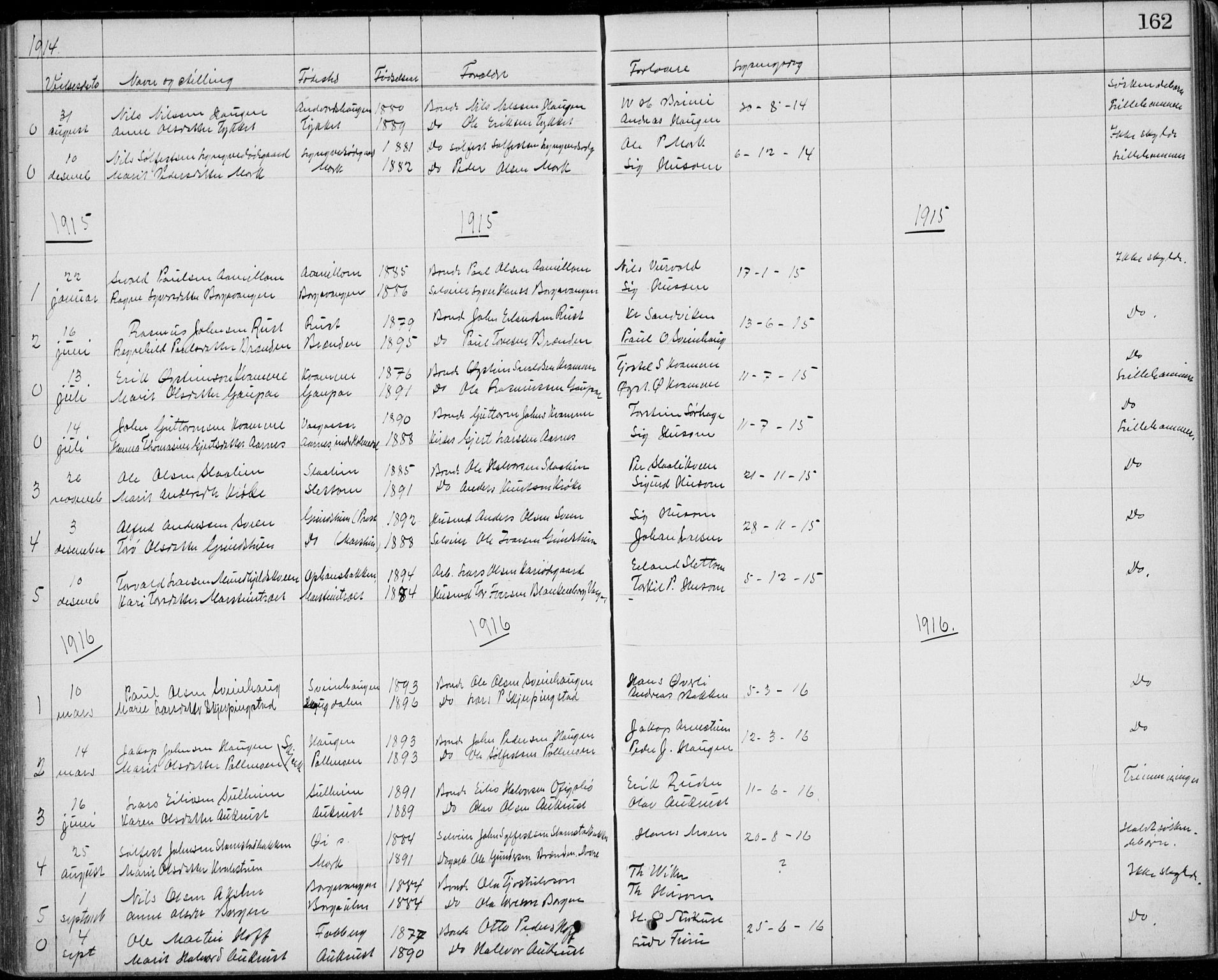 Lom prestekontor, SAH/PREST-070/L/L0013: Parish register (copy) no. 13, 1874-1938, p. 162