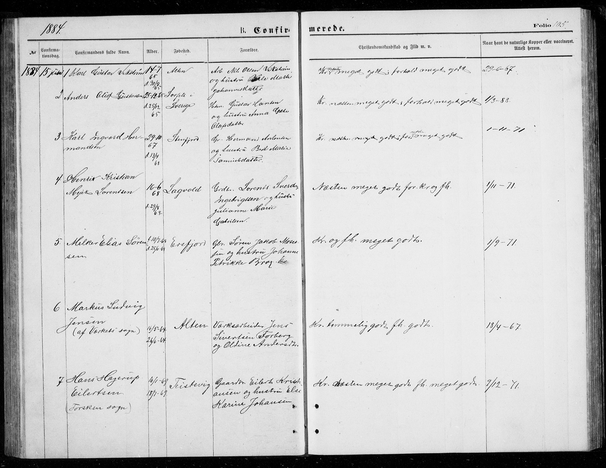 Berg sokneprestkontor, SATØ/S-1318/G/Ga/Gab/L0003klokker: Parish register (copy) no. 3, 1874-1886, p. 105