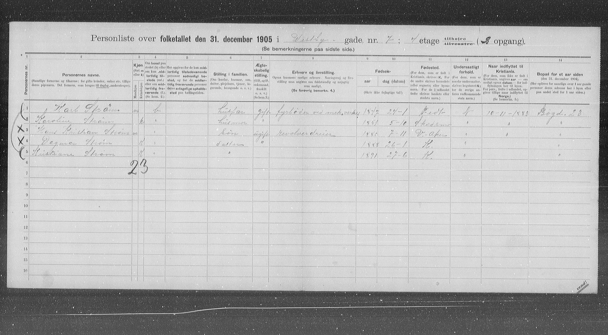 OBA, Municipal Census 1905 for Kristiania, 1905, p. 64343