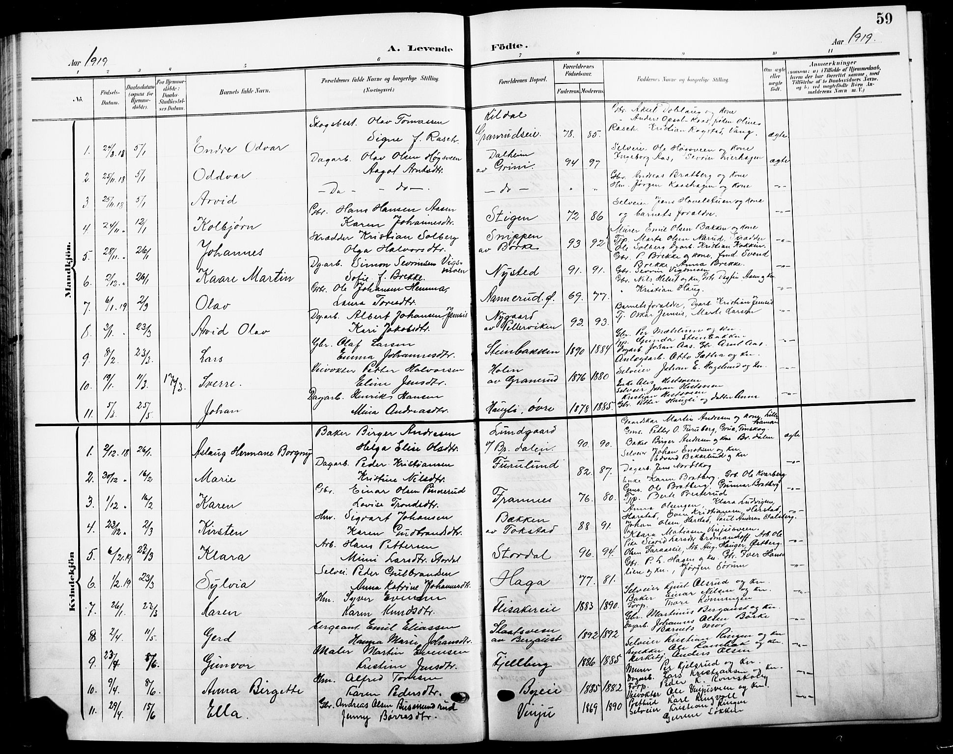 Ringsaker prestekontor, AV/SAH-PREST-014/L/La/L0017: Parish register (copy) no. 17, 1905-1920, p. 59