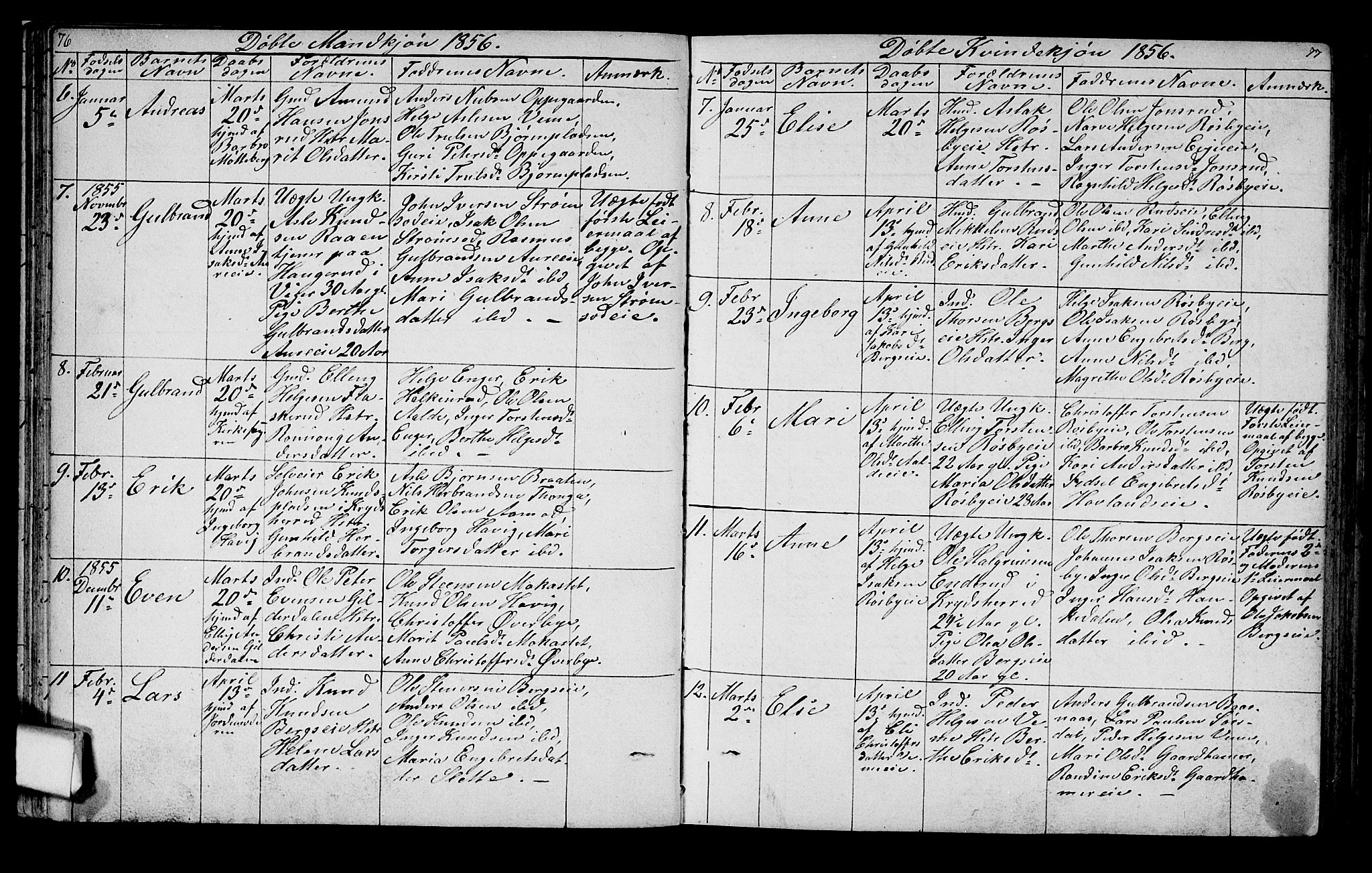 Lunder kirkebøker, SAKO/A-629/G/Ga/L0002: Parish register (copy) no. I 2, 1849-1868, p. 76-77