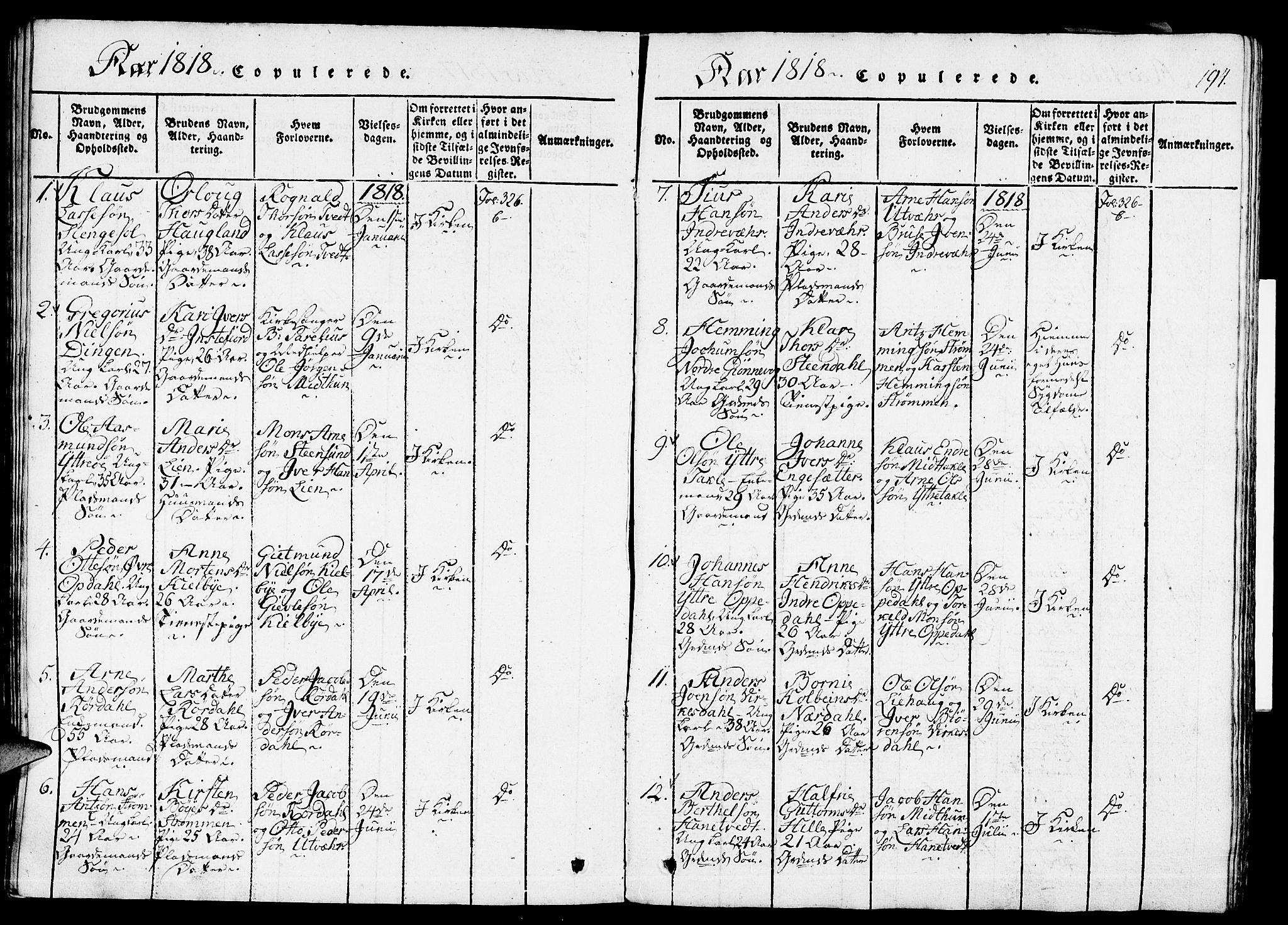 Gulen sokneprestembete, AV/SAB-A-80201/H/Haa/Haaa/L0018: Parish register (official) no. A 18, 1816-1825, p. 194