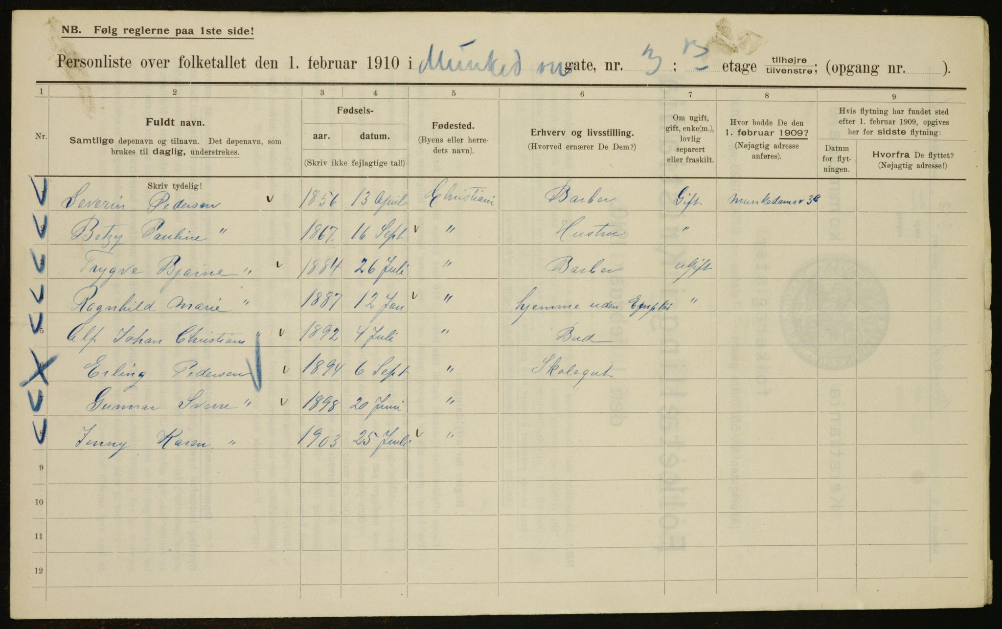 OBA, Municipal Census 1910 for Kristiania, 1910, p. 64526