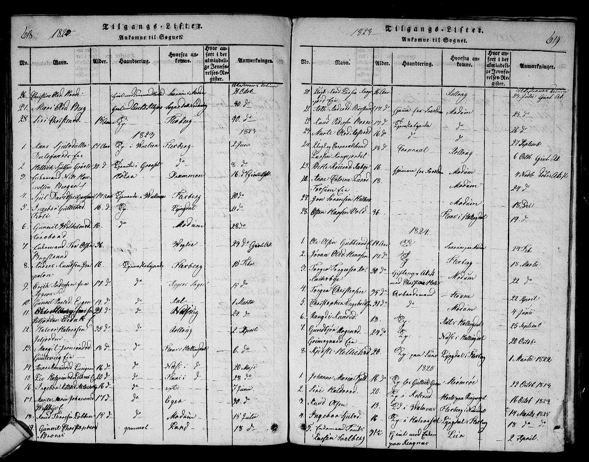 Sigdal kirkebøker, SAKO/A-245/F/Fa/L0005: Parish register (official) no. I 5 /1, 1815-1829, p. 618-619