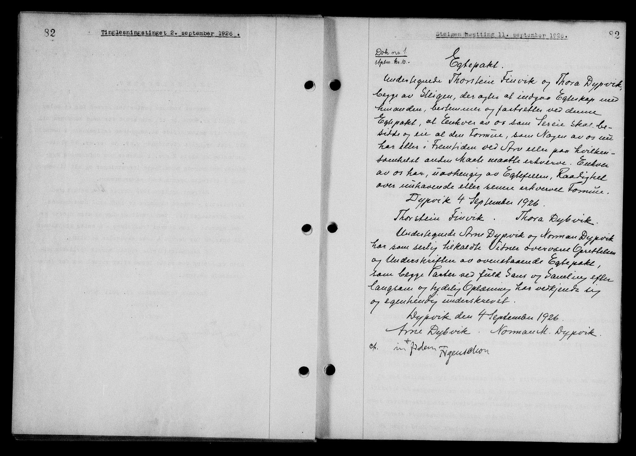 Steigen og Ofoten sorenskriveri, SAT/A-0030/1/2/2C/L0014: Mortgage book no. 13 og 15, 1926-1927, Deed date: 11.09.1926