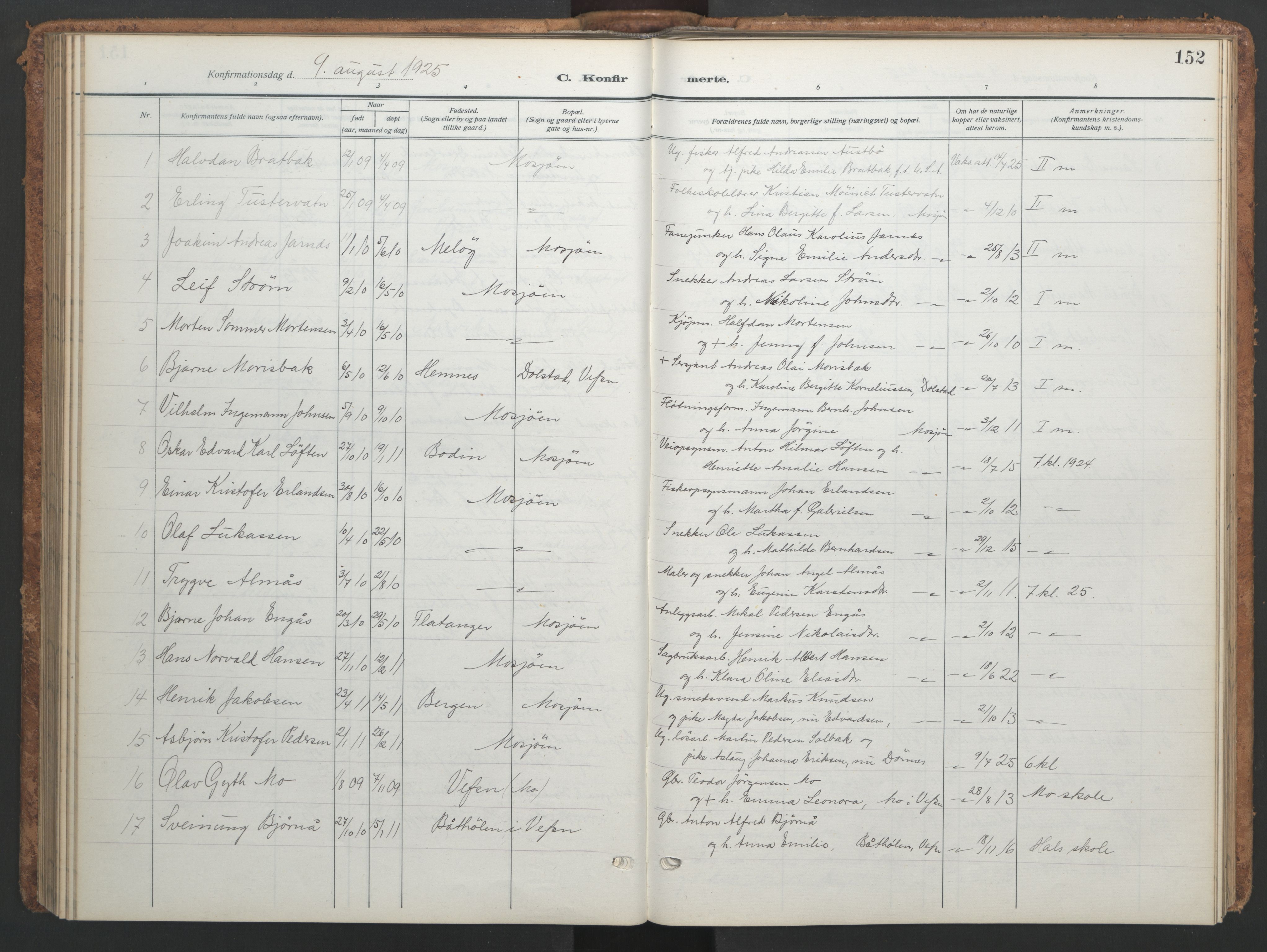 Ministerialprotokoller, klokkerbøker og fødselsregistre - Nordland, SAT/A-1459/820/L0303: Parish register (copy) no. 820C05, 1917-1952, p. 152