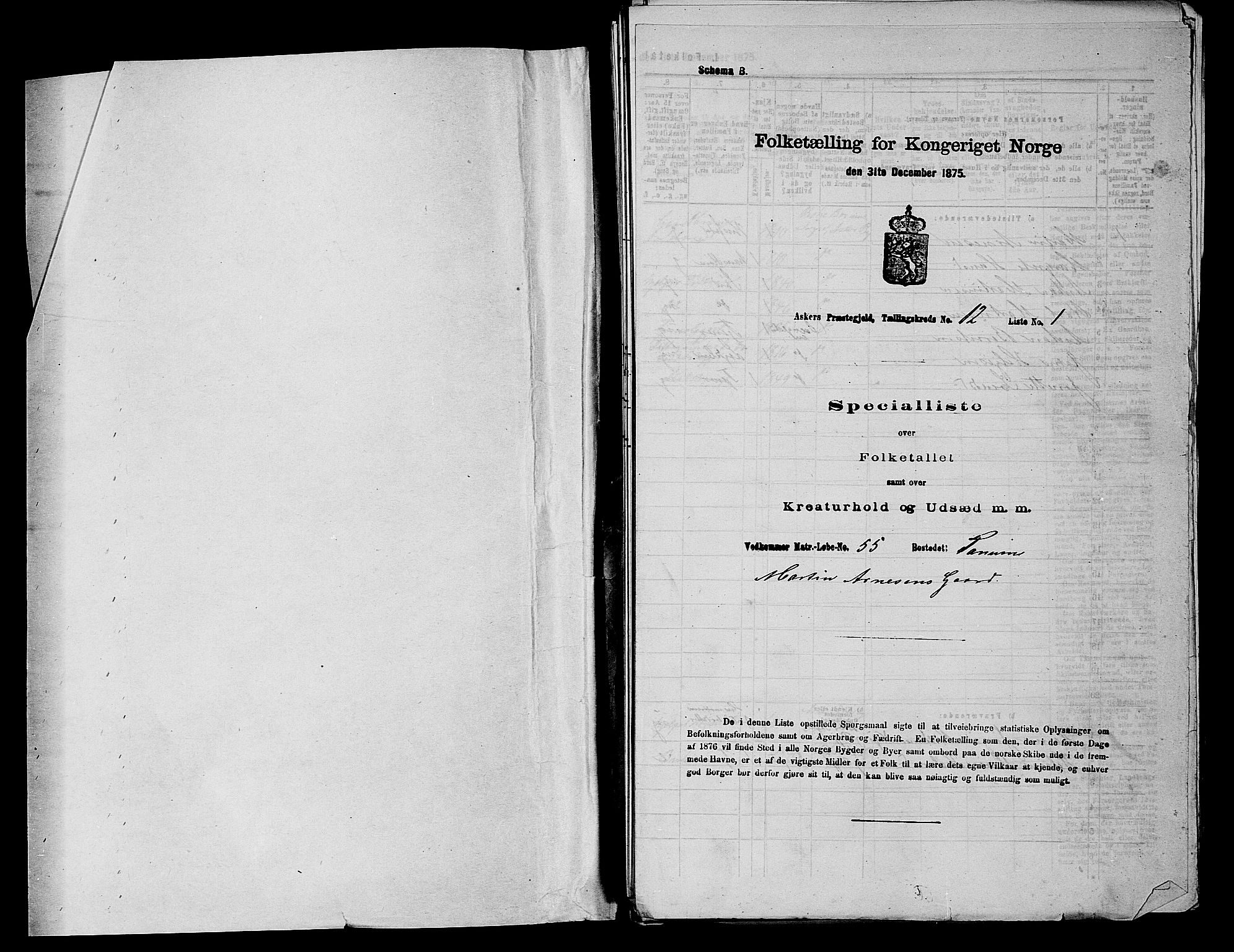 RA, 1875 census for 0220P Asker, 1875, p. 2032