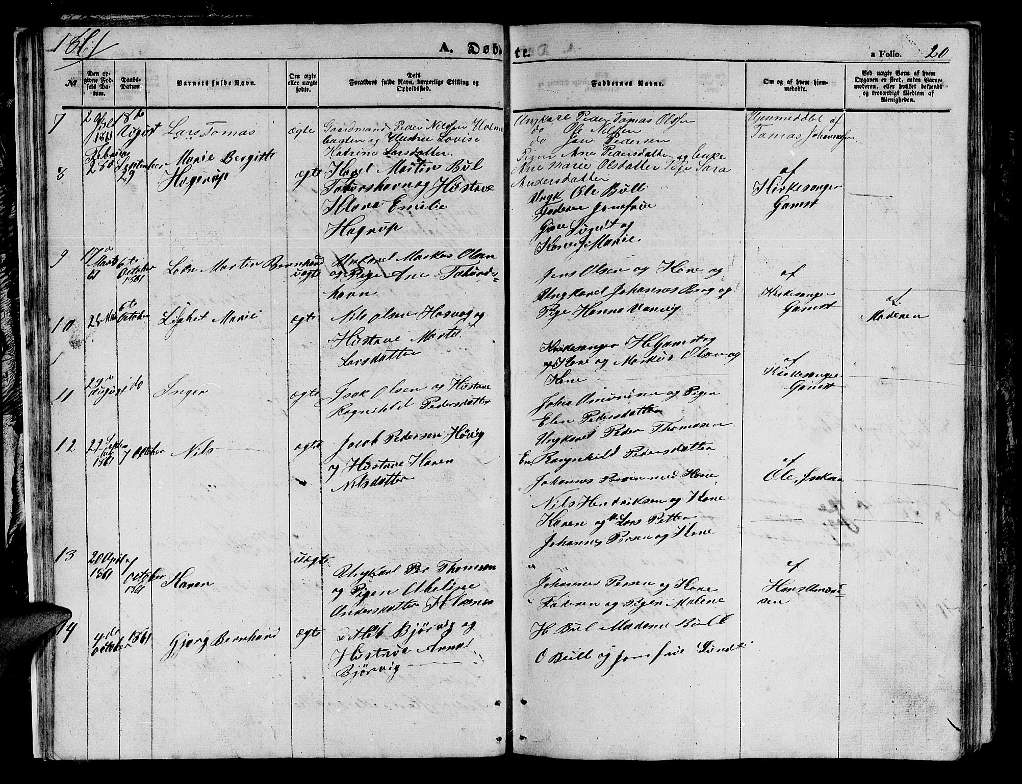 Loppa sokneprestkontor, SATØ/S-1339/H/Hb/L0003klokker: Parish register (copy) no. 3, 1853-1880, p. 20