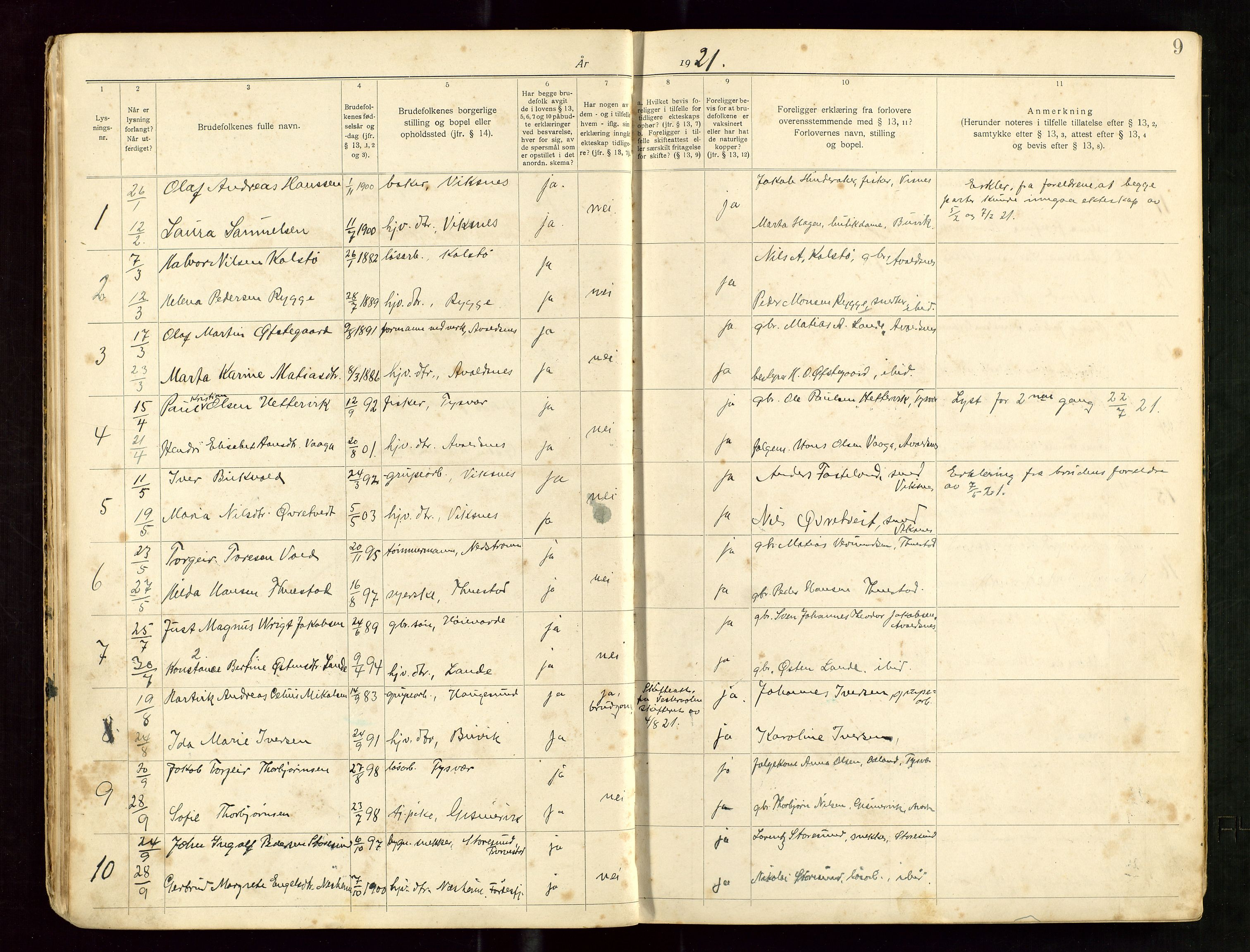 Banns register no. 5, 1919-1952, p. 9