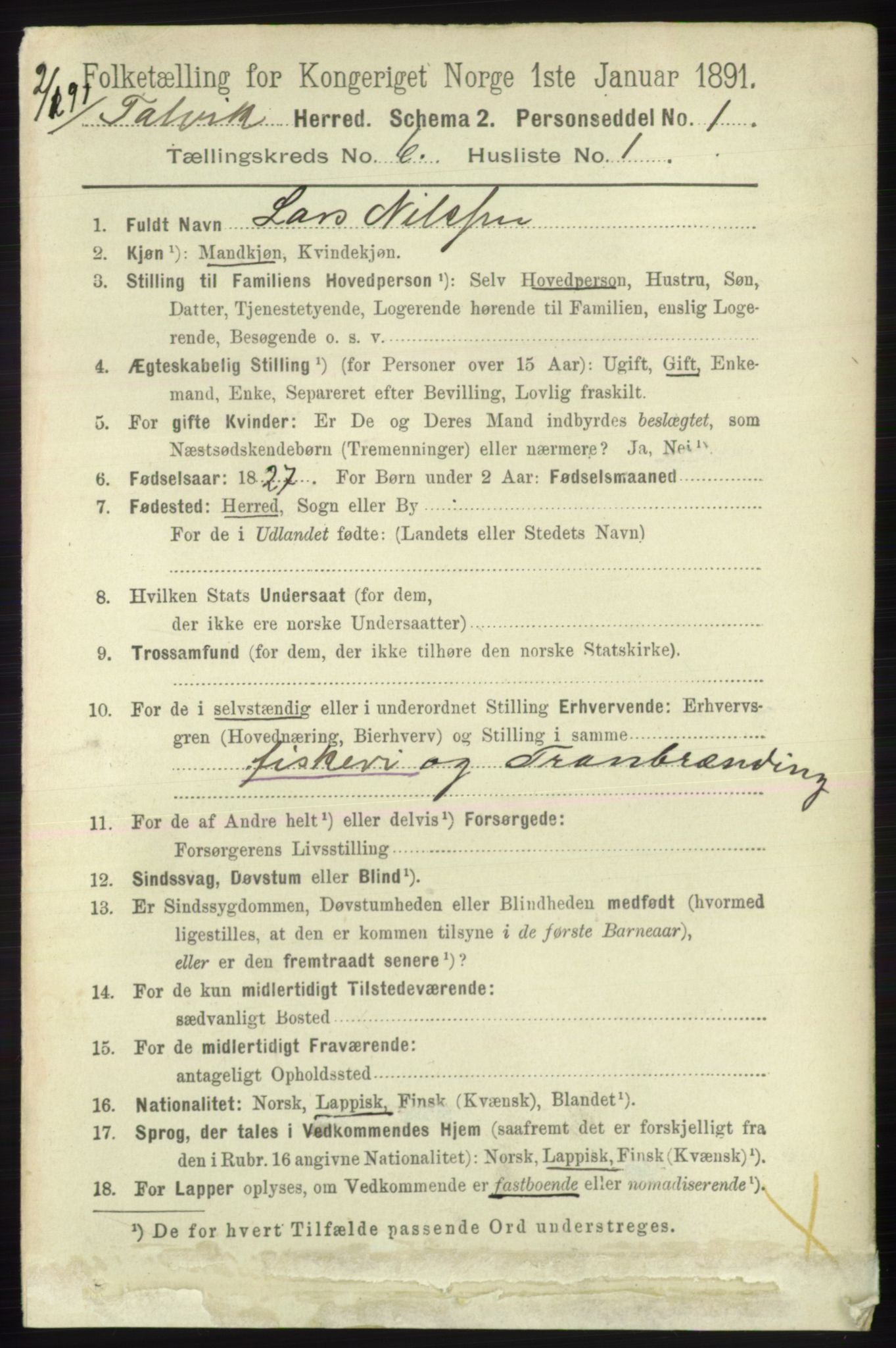 RA, 1891 census for 2013 Talvik, 1891, p. 1615