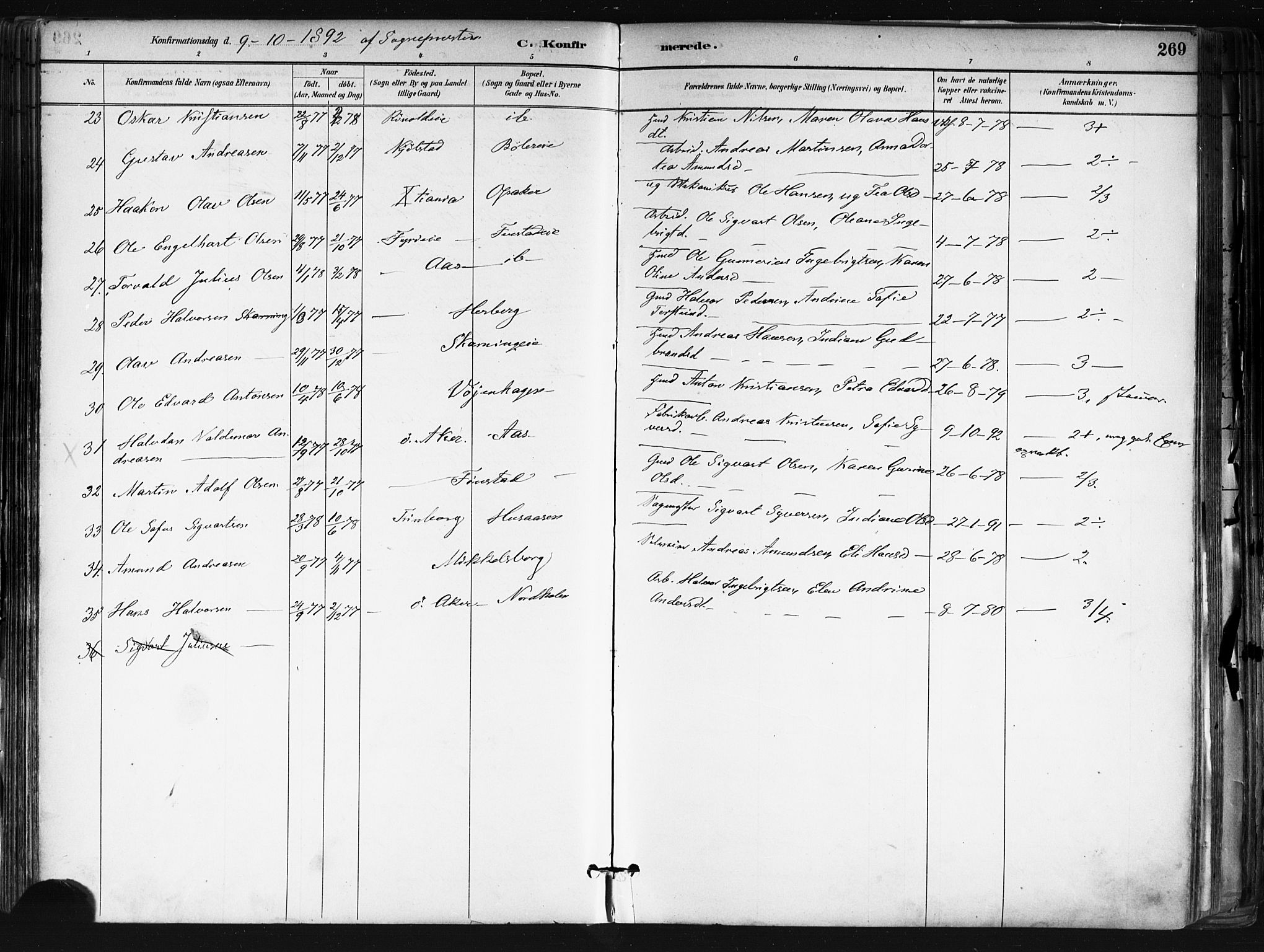 Nes prestekontor Kirkebøker, AV/SAO-A-10410/F/Fa/L0010: Parish register (official) no. I 10, 1883-1898, p. 269