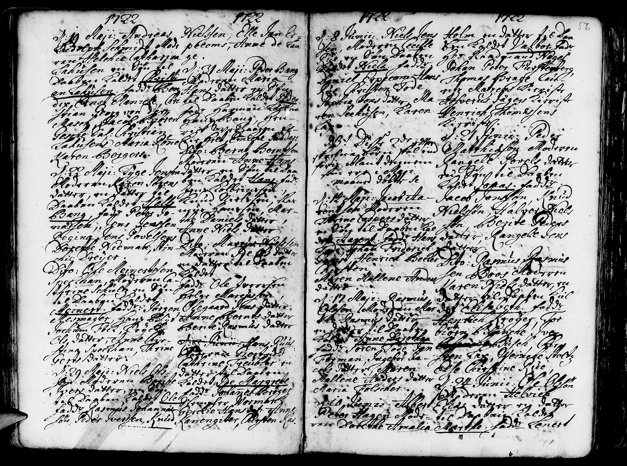 Nykirken Sokneprestembete, AV/SAB-A-77101/H/Haa/L0003: Parish register (official) no. A 3, 1717-1764, p. 56