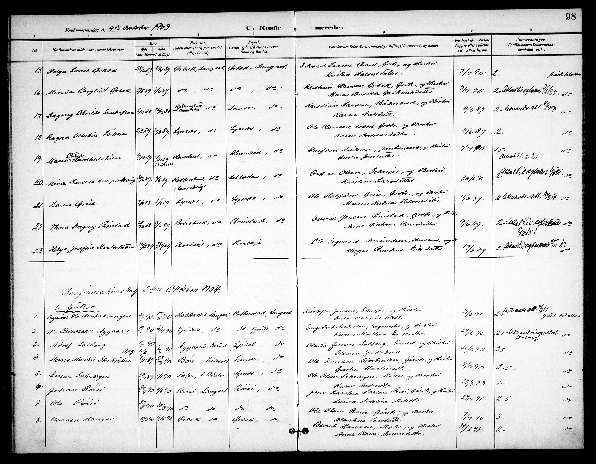 Eidsvoll prestekontor Kirkebøker, AV/SAO-A-10888/F/Fb/L0002: Parish register (official) no. II 2, 1897-1907, p. 98