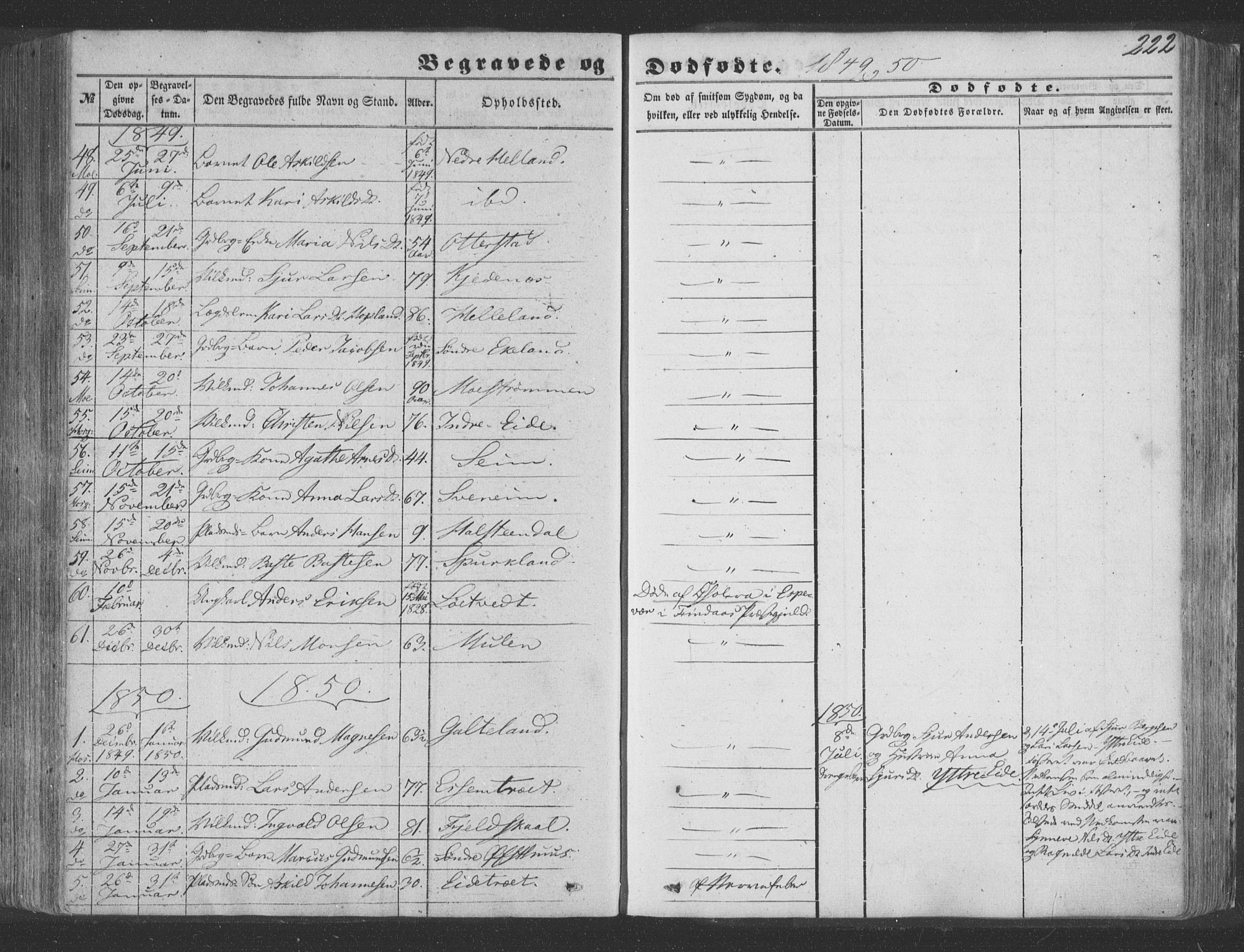 Hosanger sokneprestembete, SAB/A-75801/H/Haa: Parish register (official) no. A 8, 1849-1863, p. 222