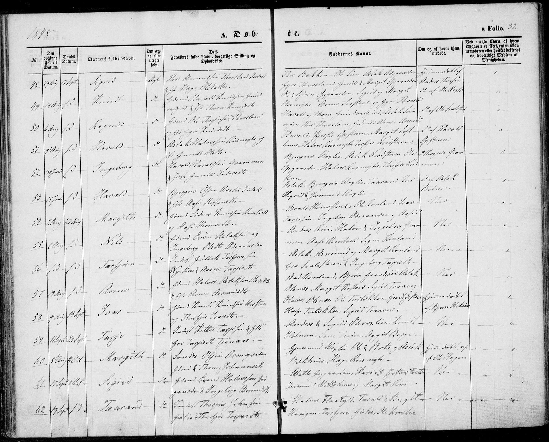 Vinje kirkebøker, SAKO/A-312/F/Fa/L0004: Parish register (official) no. I 4, 1843-1869, p. 32