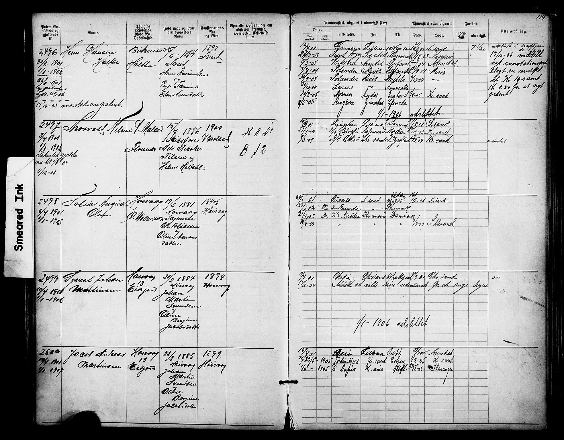 Lillesand mønstringskrets, AV/SAK-2031-0014/F/Fa/L0003: Annotasjonsrulle nr 1911-3489 med register, W-9, 1891-1932, p. 148