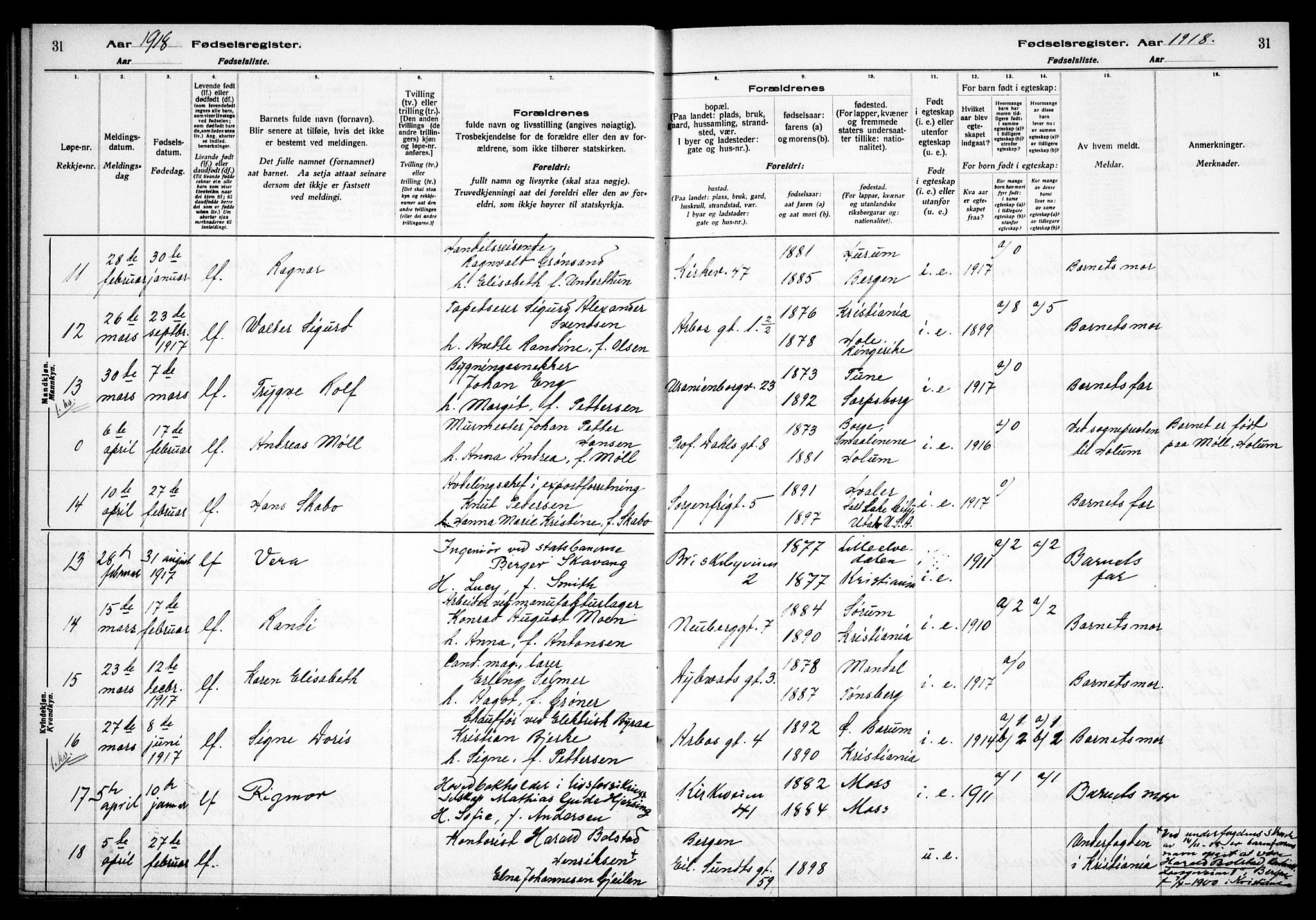 Uranienborg prestekontor Kirkebøker, AV/SAO-A-10877/J/Ja/L0001: Birth register no. 1, 1916-1930, p. 31