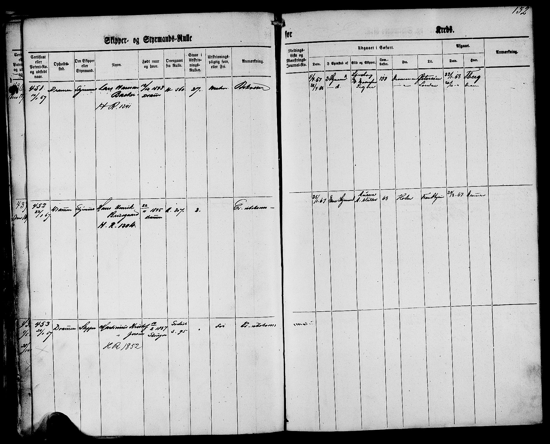 Drammen innrulleringsdistrikt, AV/SAKO-A-781/F/Fd/L0001: Skipper- og styrmannsrulle, 1860-1870, p. 169