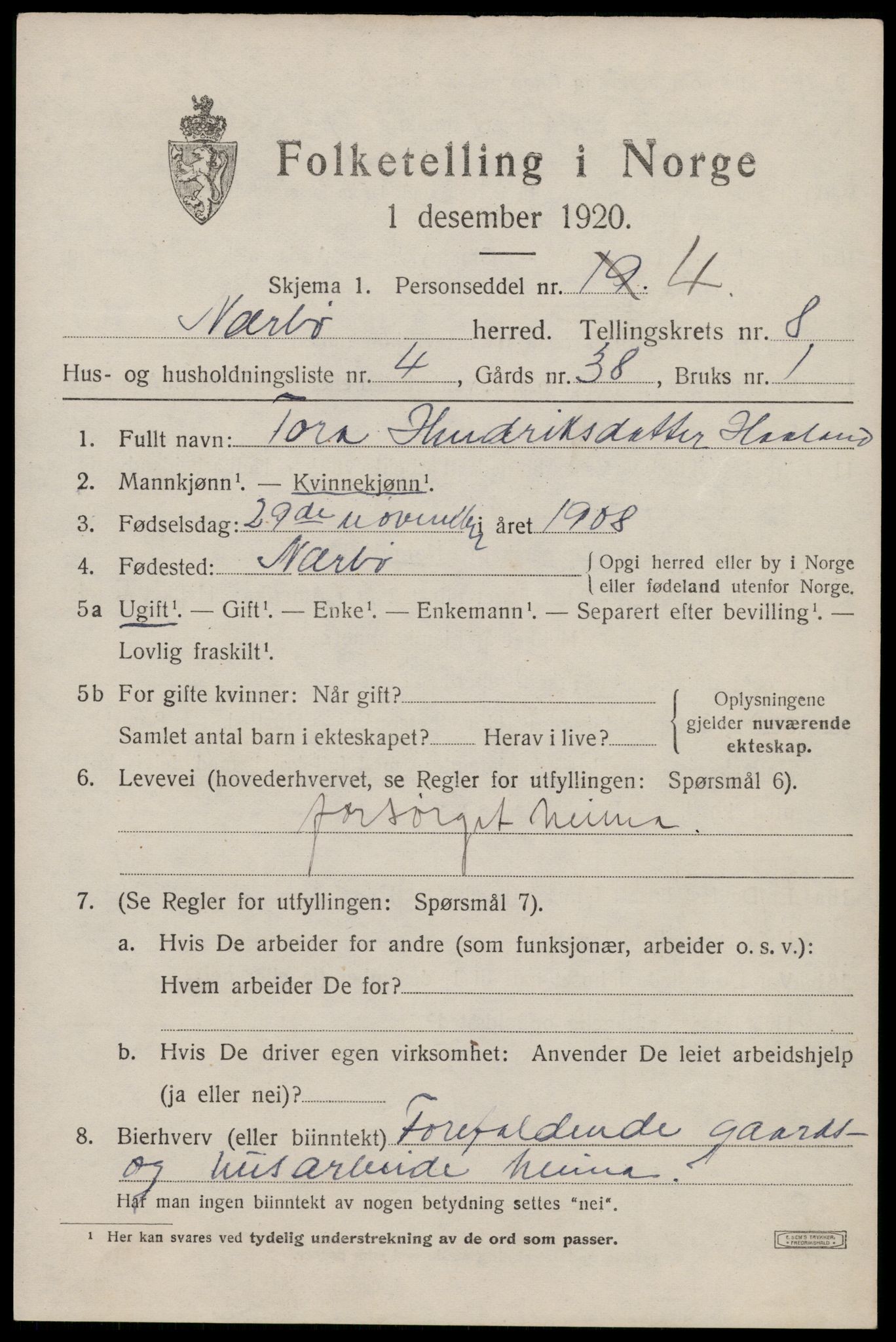 SAST, 1920 census for Nærbø, 1920, p. 5135