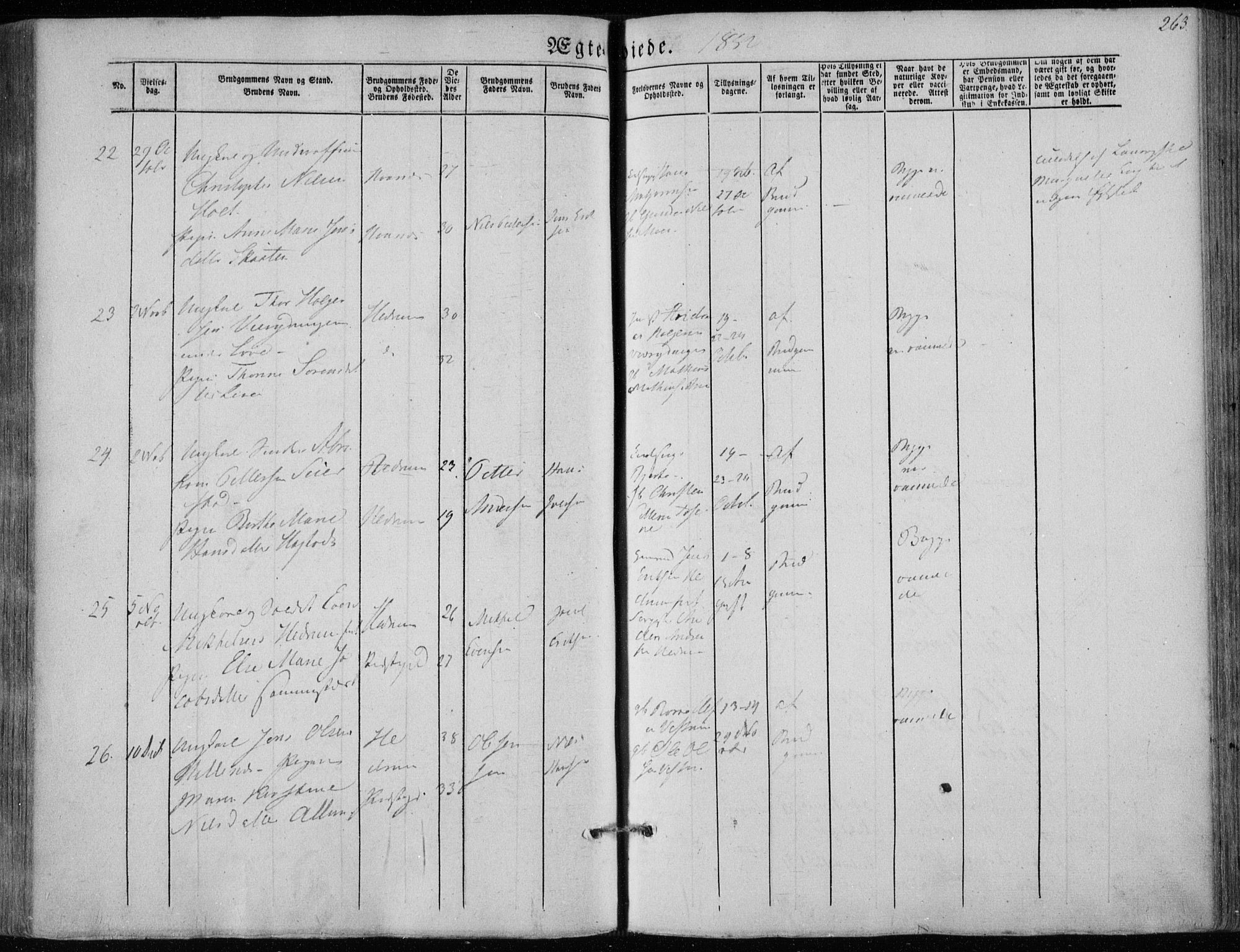 Hedrum kirkebøker, AV/SAKO-A-344/F/Fa/L0006: Parish register (official) no. I 6, 1849-1857, p. 263