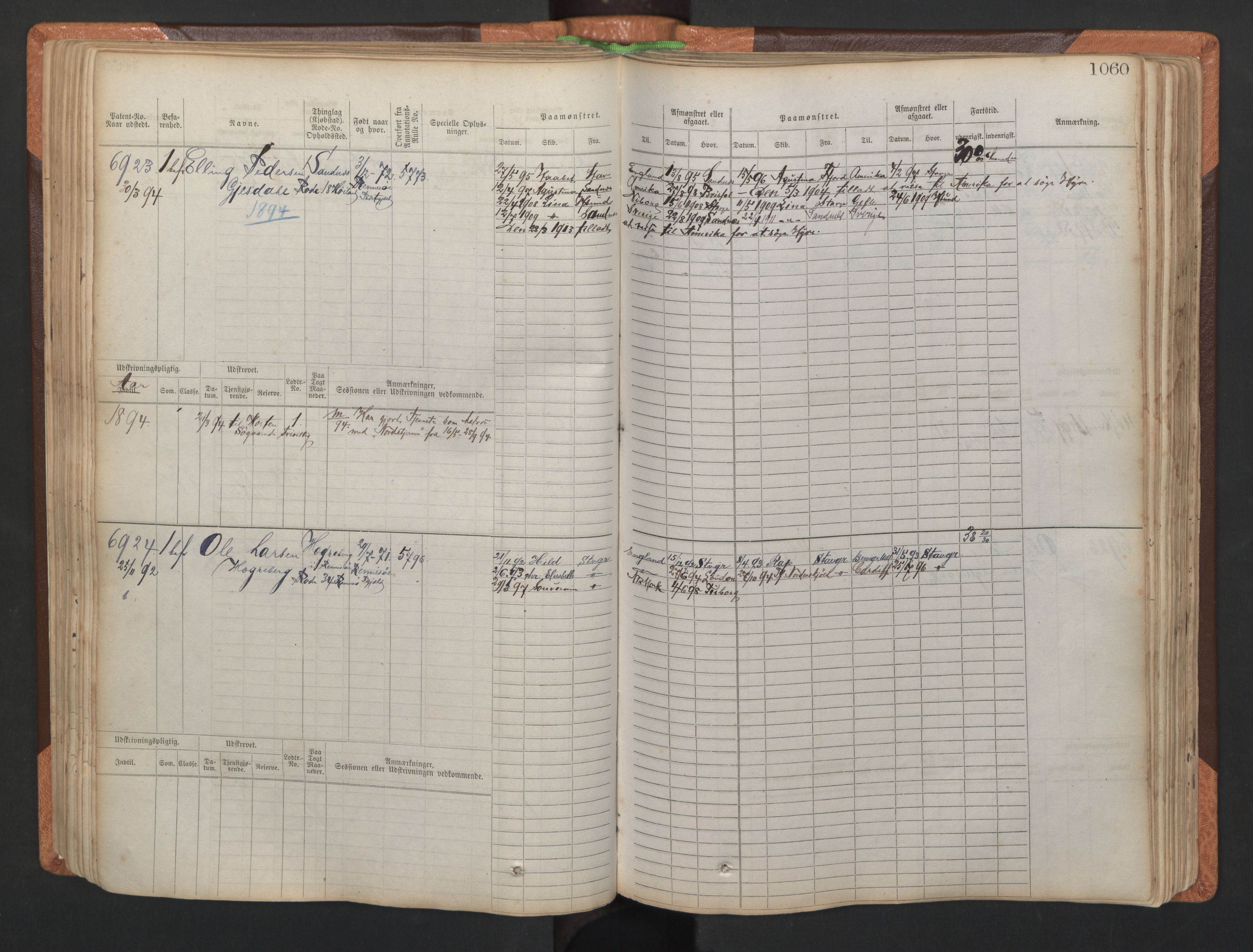 Stavanger sjømannskontor, AV/SAST-A-102006/F/Fb/Fbb/L0011: Sjøfartshovedrulle, patentnr. 6607-7206 (del 2), 1887-1896, p. 163