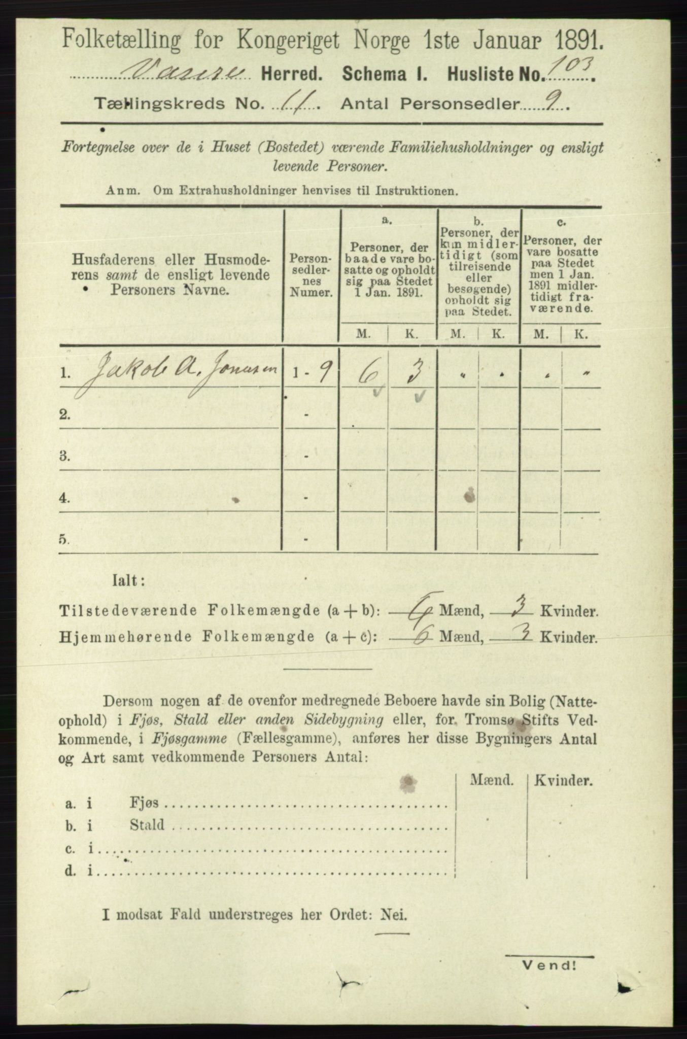 RA, 1891 census for 1041 Vanse, 1891, p. 6181