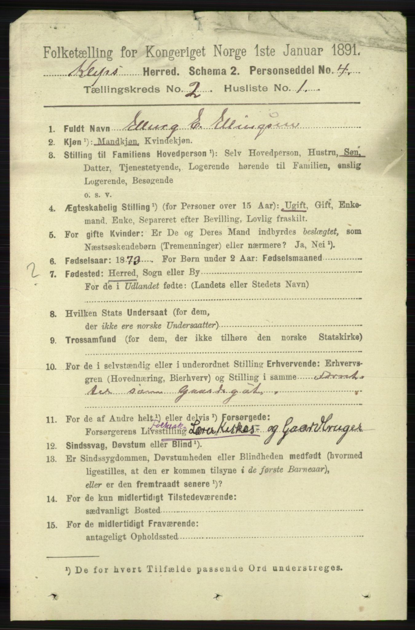 RA, 1891 census for 1120 Klepp, 1891, p. 362