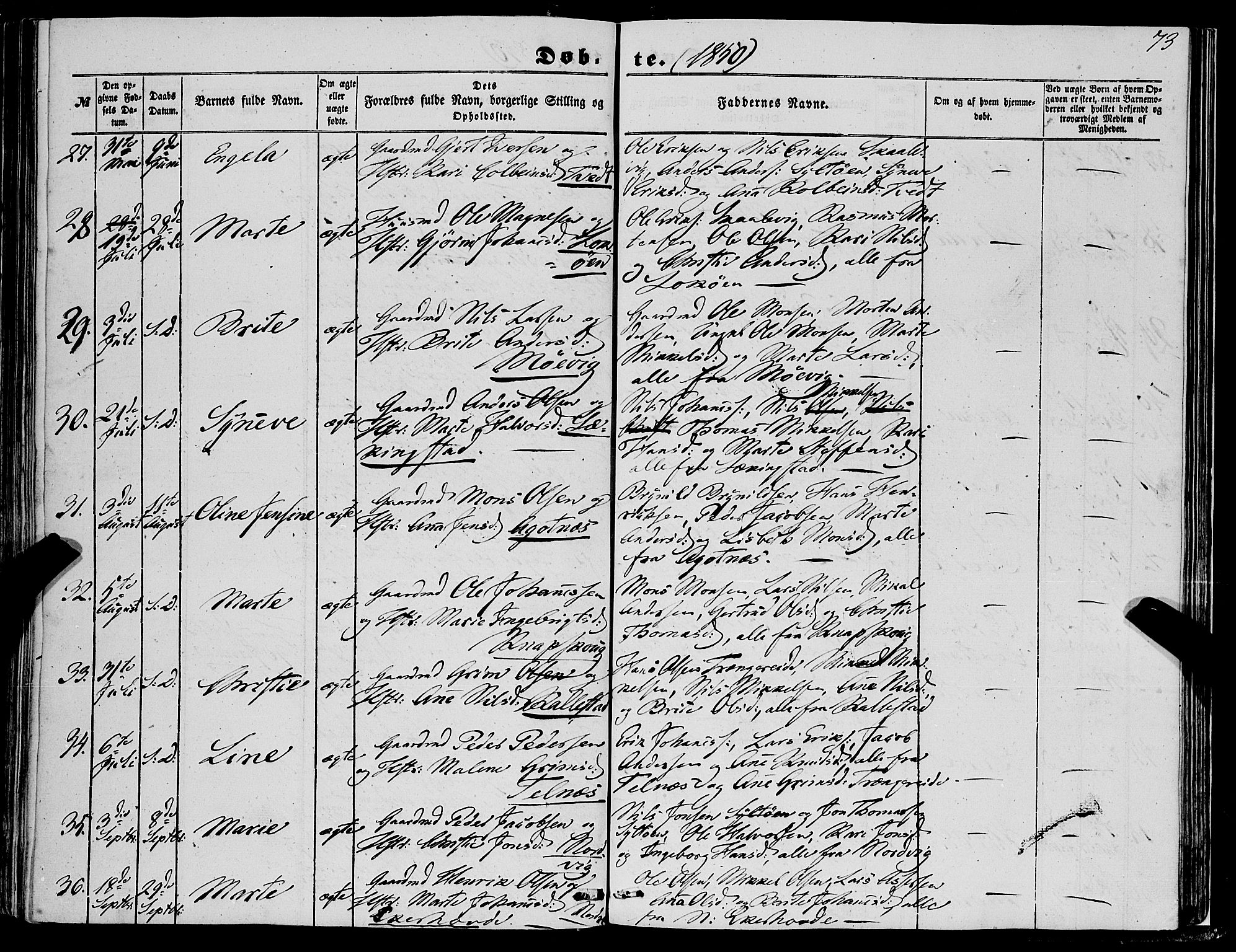 Fjell sokneprestembete, SAB/A-75301/H/Haa: Parish register (official) no. A 2, 1847-1864, p. 73