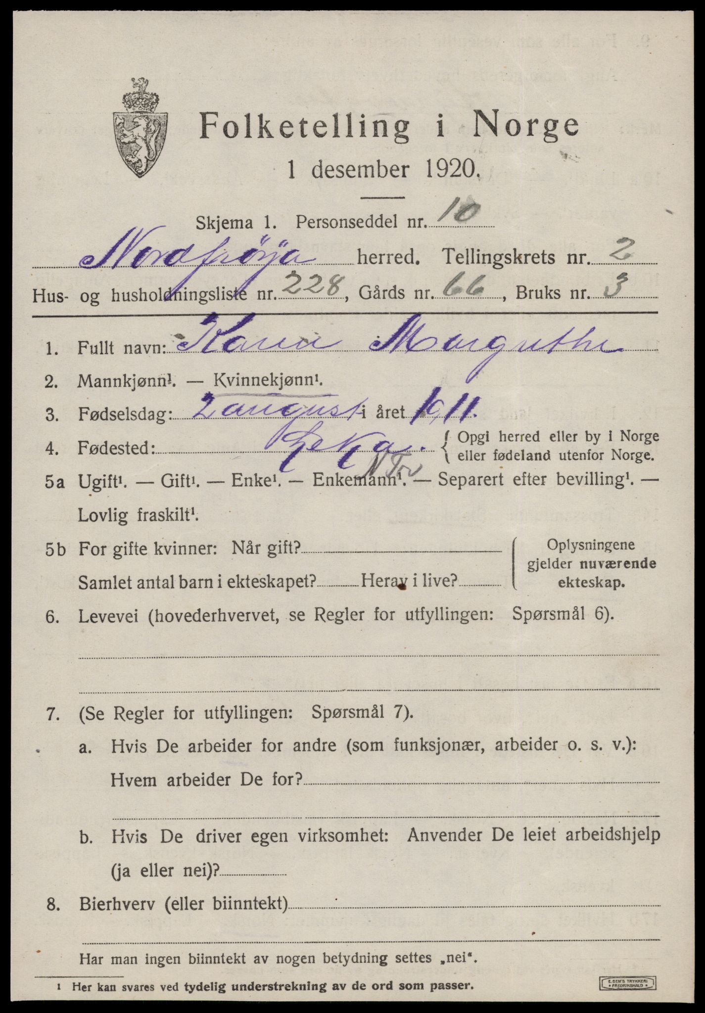 SAT, 1920 census for Nord-Frøya, 1920, p. 7401