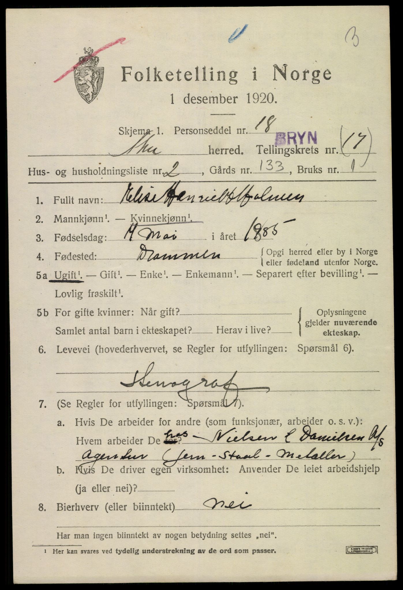 SAO, 1920 census for Aker, 1920, p. 99872