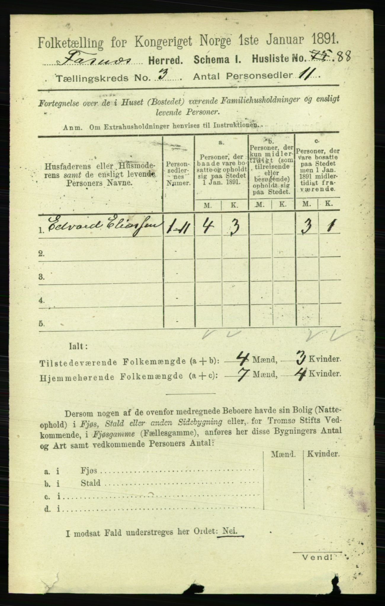 RA, 1891 census for 1748 Fosnes, 1891, p. 698