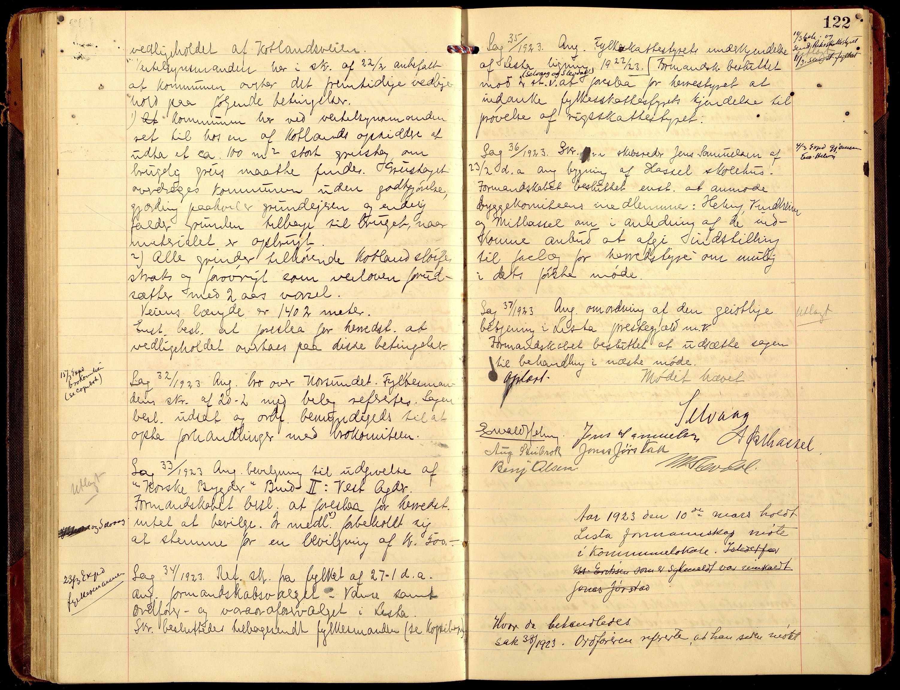 Lista kommune - Formannskapet, ARKSOR/1003LI120/A/L0008: Møtebok (d), 1921-1925, p. 121b-122a