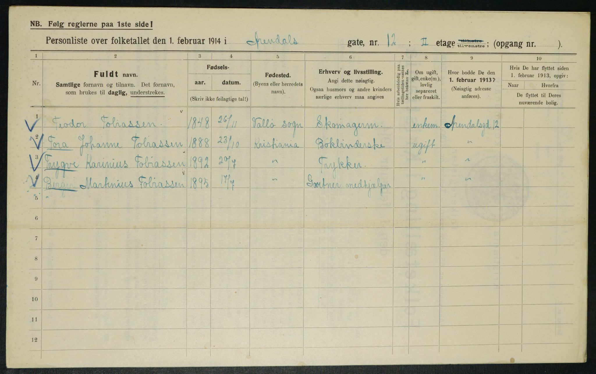 OBA, Municipal Census 1914 for Kristiania, 1914, p. 2003