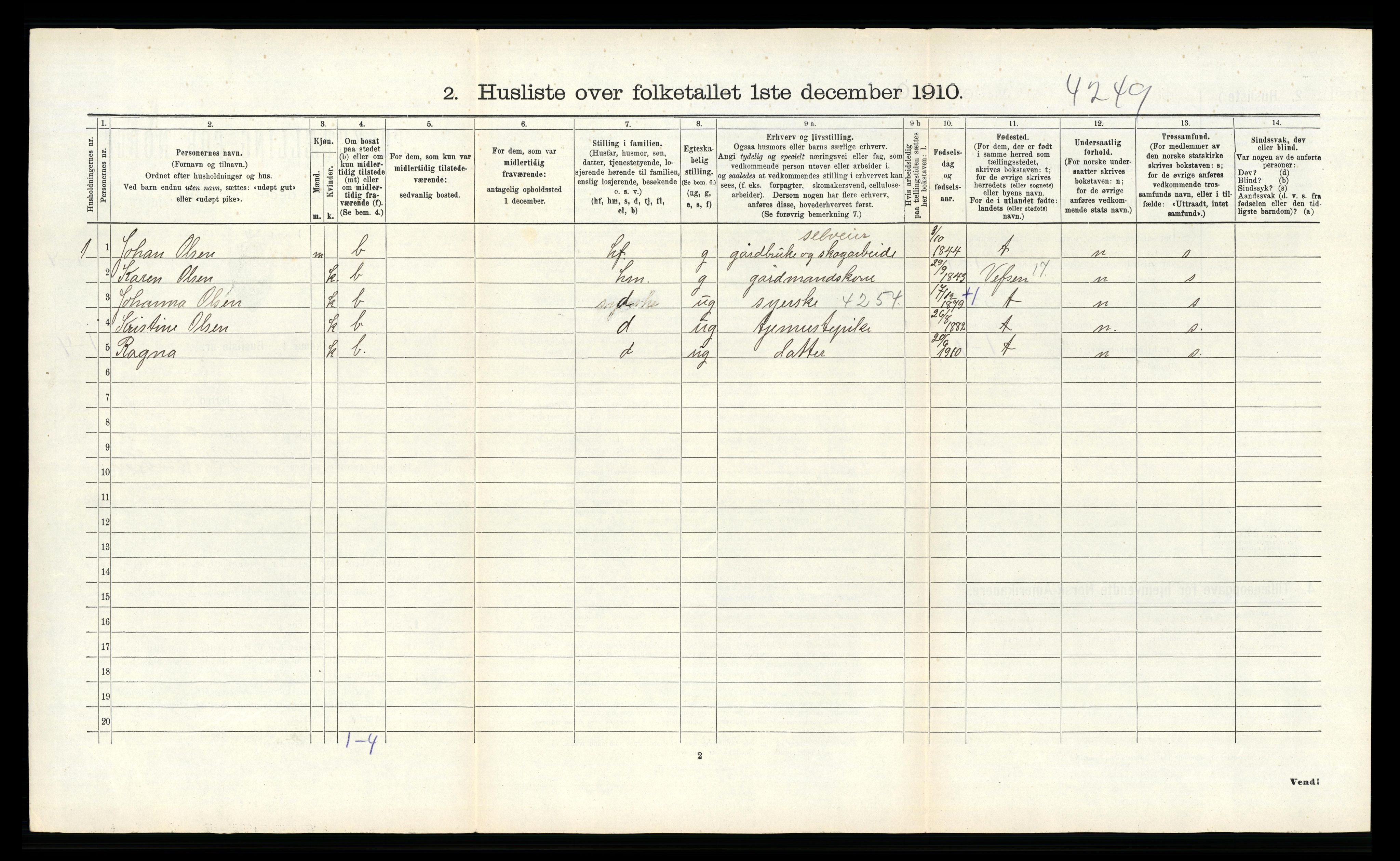 RA, 1910 census for Hemnes, 1910, p. 1541