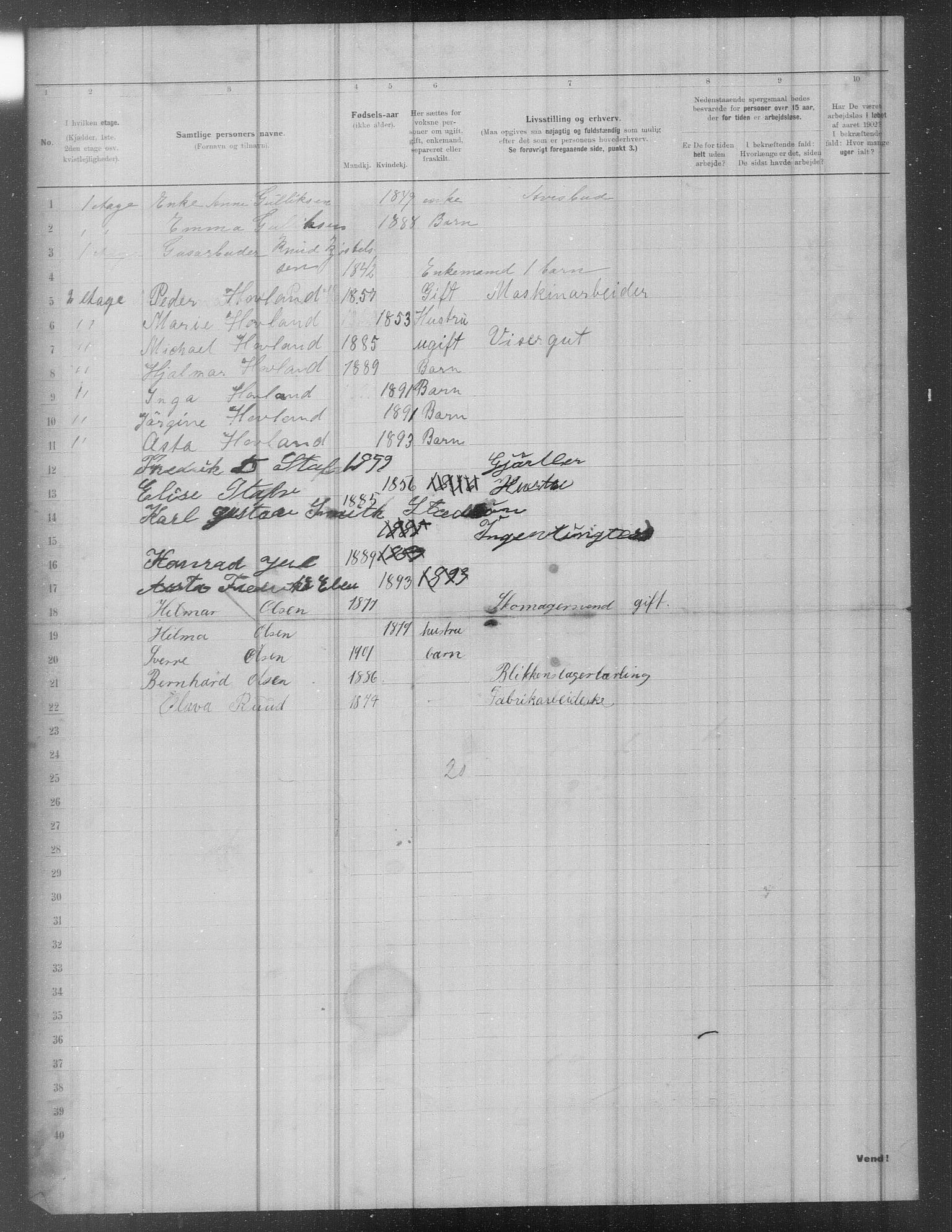 OBA, Municipal Census 1902 for Kristiania, 1902, p. 1591