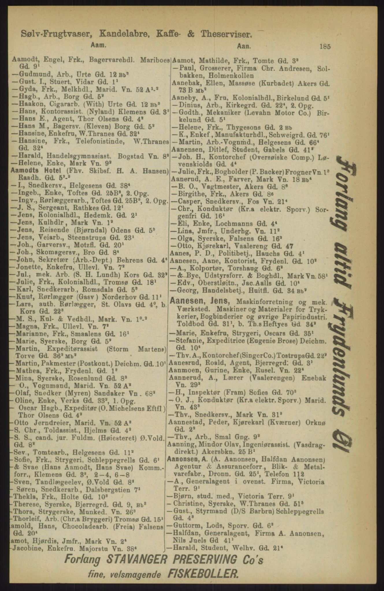 Kristiania/Oslo adressebok, PUBL/-, 1911, p. 185