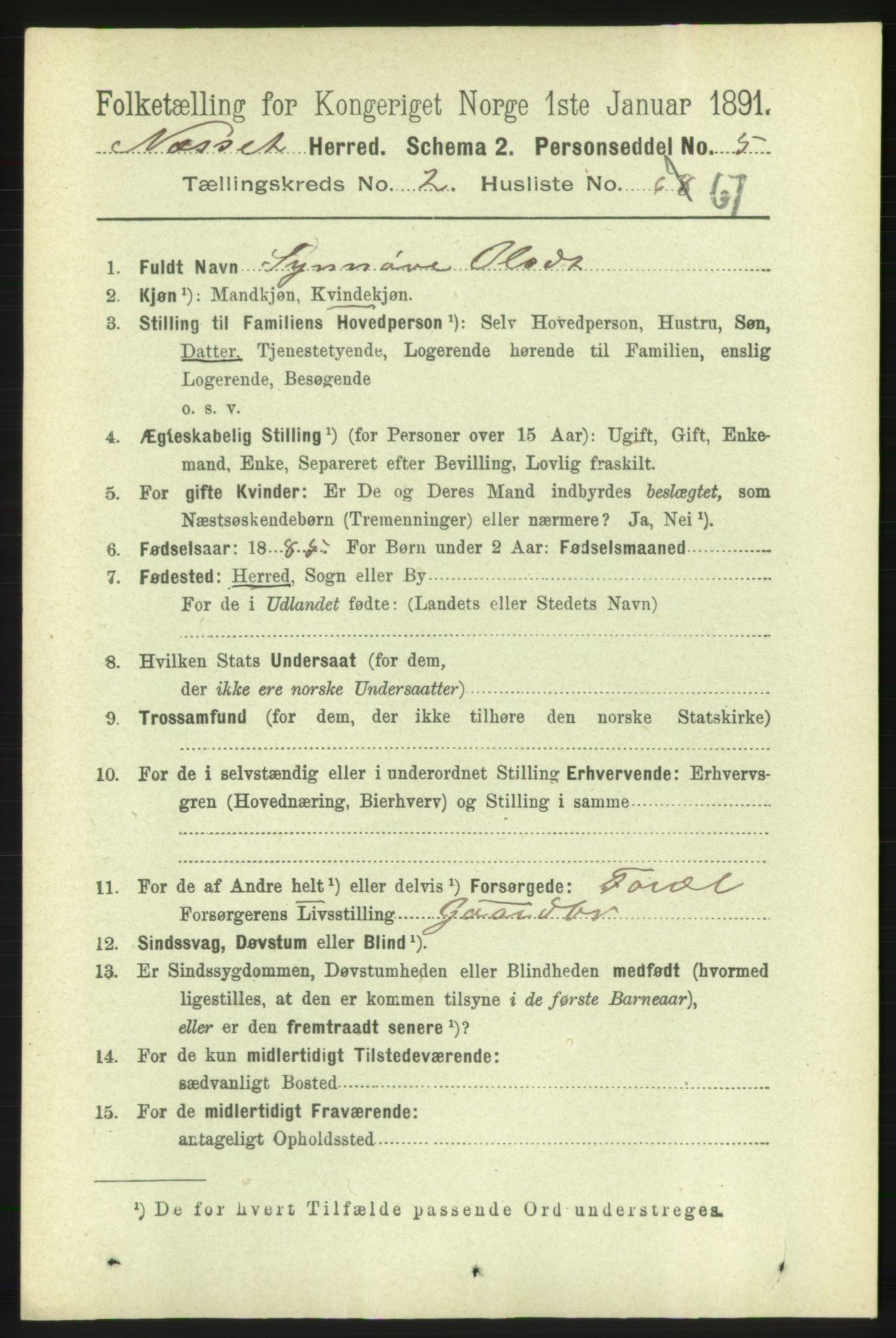 RA, 1891 census for 1543 Nesset, 1891, p. 1022