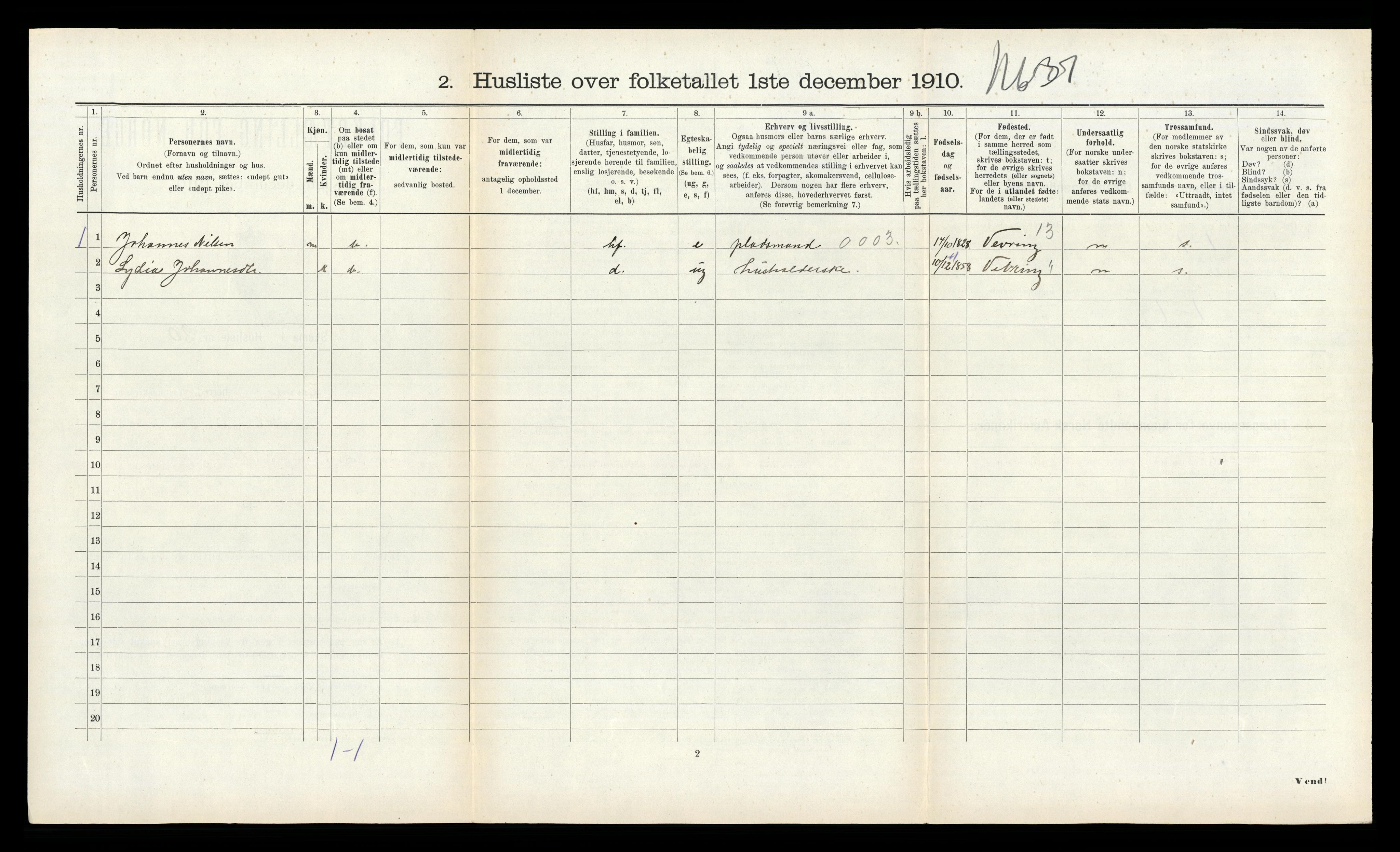 RA, 1910 census for Kinn, 1910, p. 1121