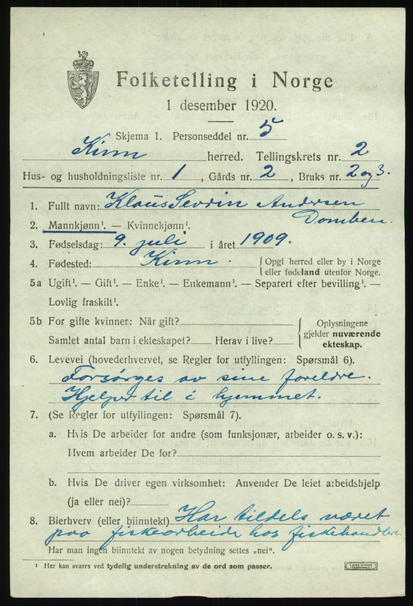 SAB, 1920 census for Kinn, 1920, p. 1941