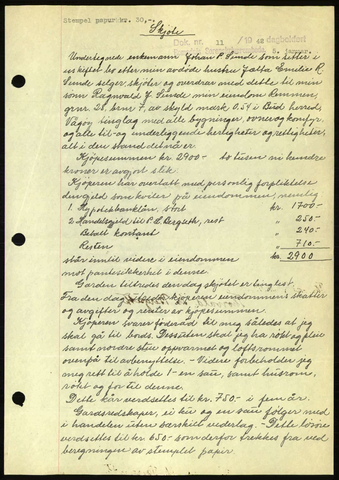 Romsdal sorenskriveri, AV/SAT-A-4149/1/2/2C: Mortgage book no. A11, 1941-1942, Diary no: : 11/1942