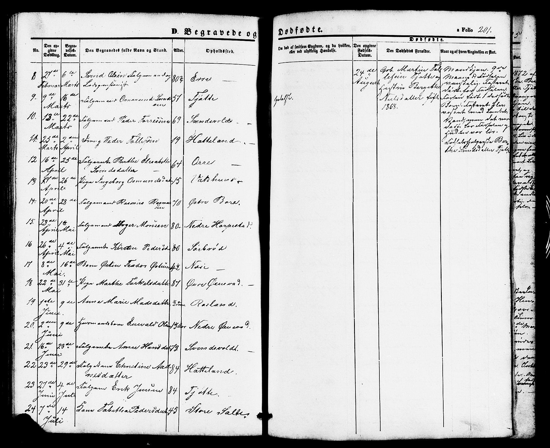 Klepp sokneprestkontor, AV/SAST-A-101803/001/3/30BB/L0002: Parish register (copy) no. B 2, 1860-1875, p. 201