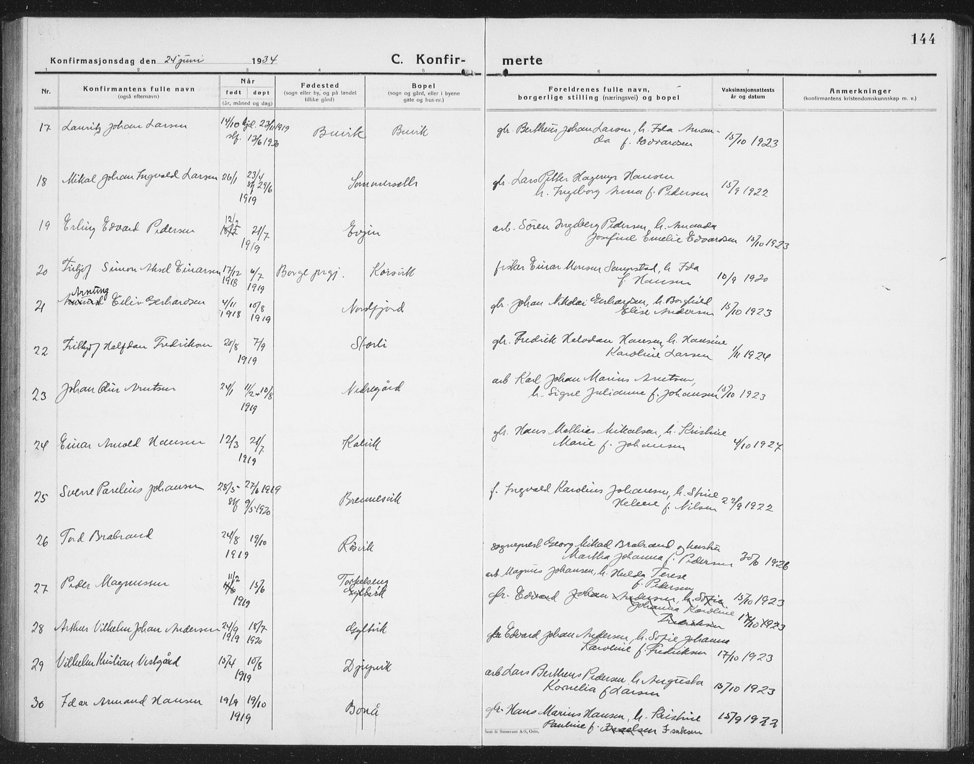 Ministerialprotokoller, klokkerbøker og fødselsregistre - Nordland, AV/SAT-A-1459/854/L0788: Parish register (copy) no. 854C04, 1926-1940, p. 144