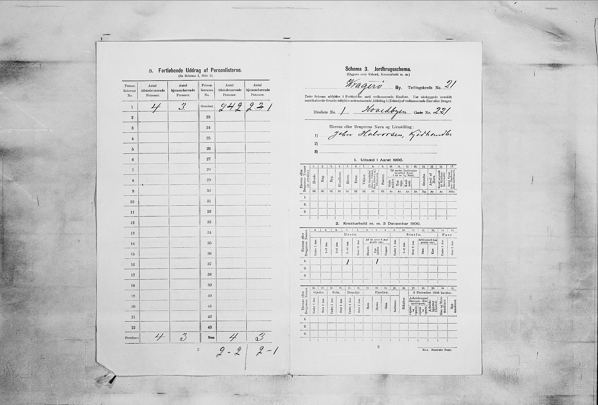 SAKO, 1900 census for Kragerø, 1900, p. 2436