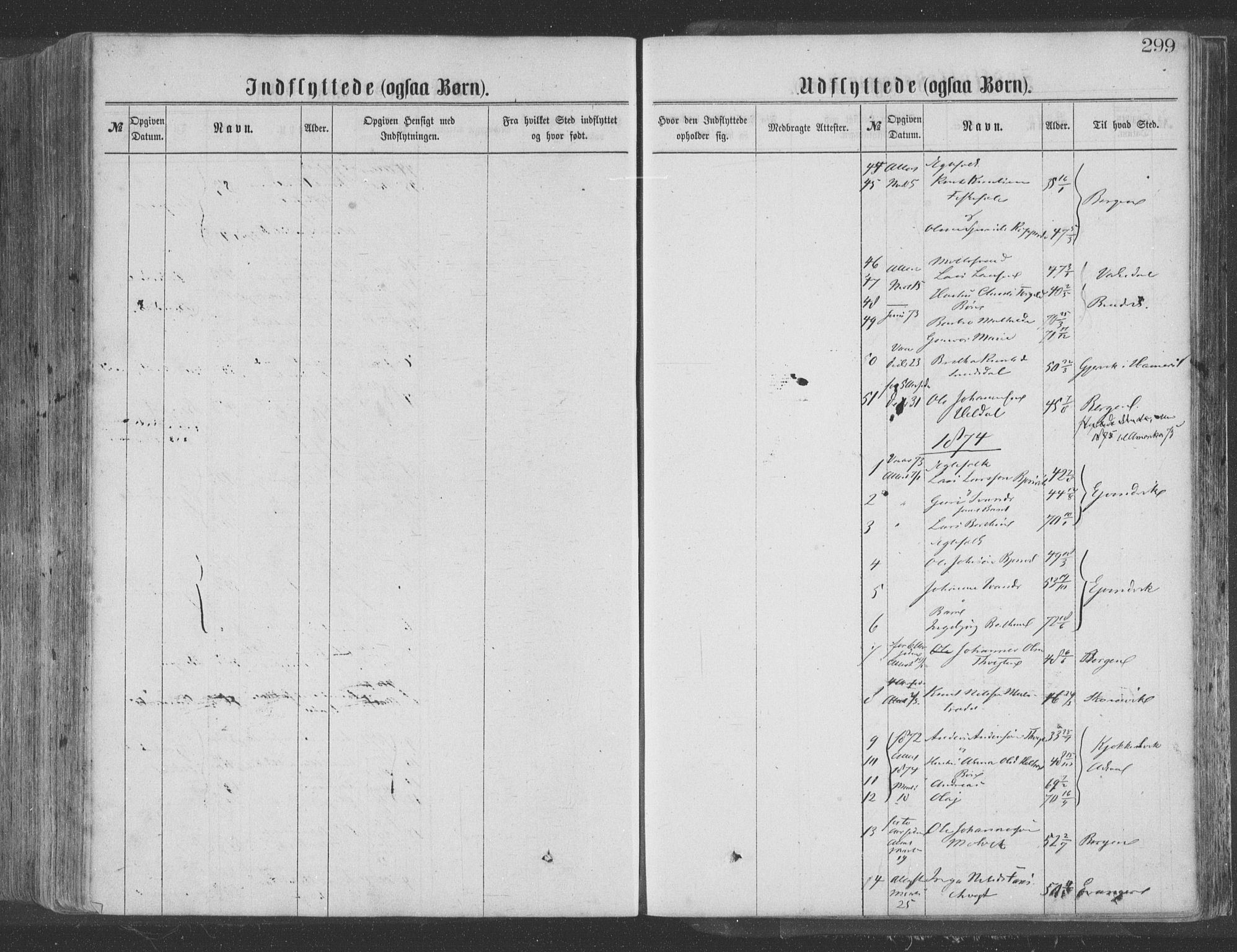 Hosanger sokneprestembete, AV/SAB-A-75801/H/Haa: Parish register (official) no. A 9, 1864-1876, p. 299