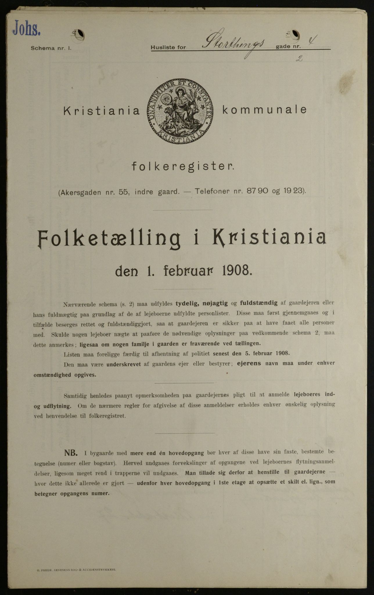 OBA, Municipal Census 1908 for Kristiania, 1908, p. 93035