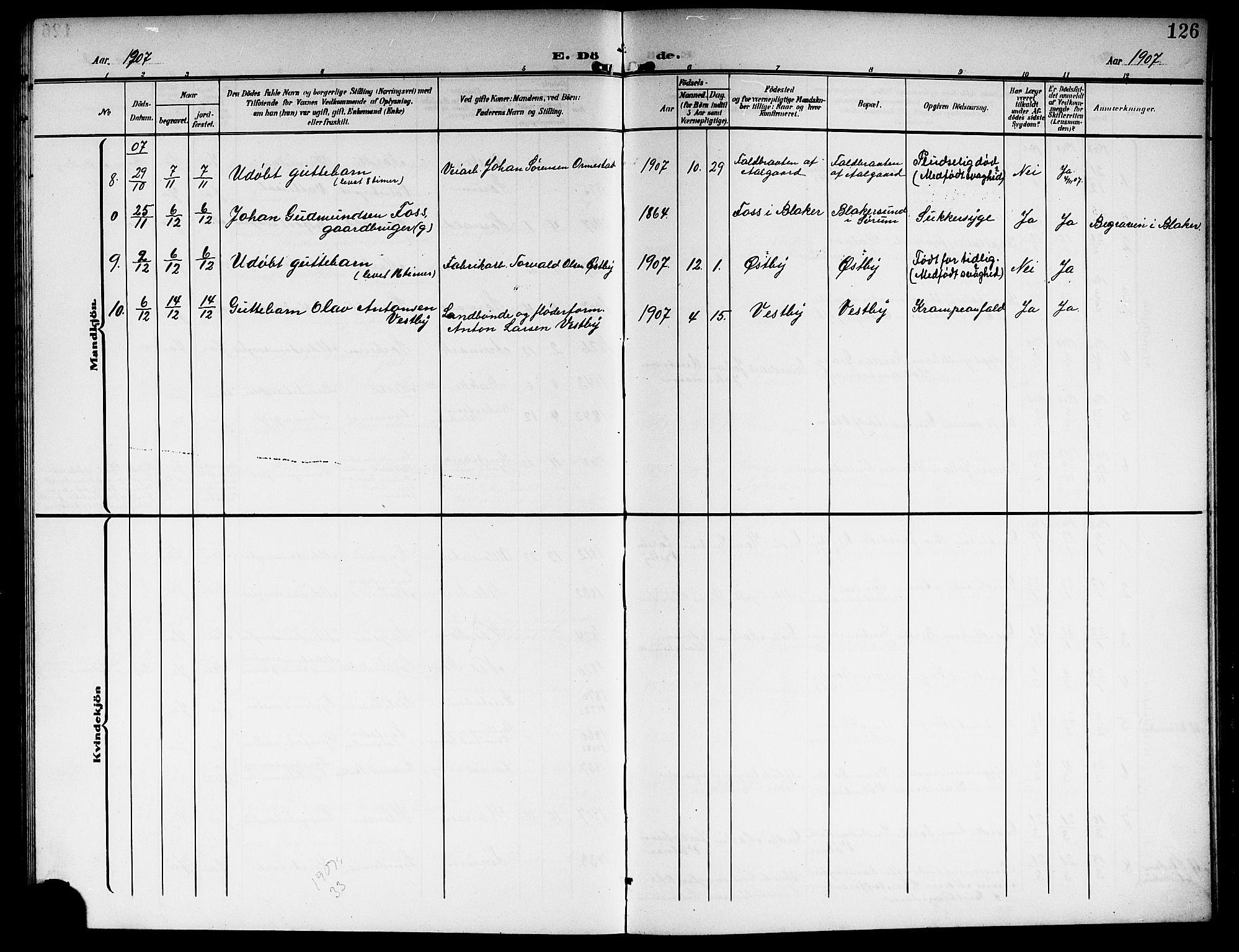 Sørum prestekontor Kirkebøker, AV/SAO-A-10303/G/Ga/L0007: Parish register (copy) no. I 7, 1907-1917, p. 126