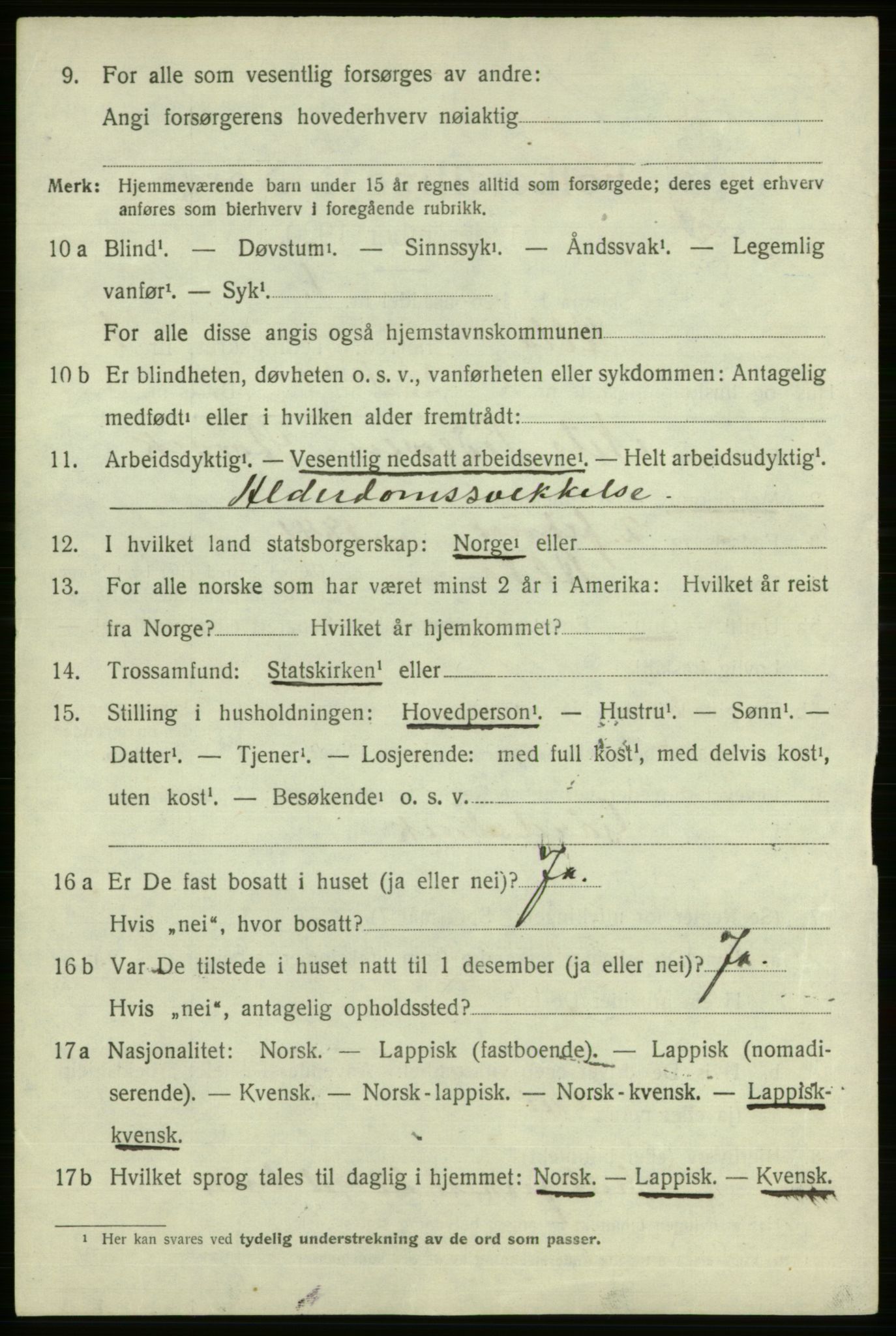 SATØ, 1920 census for Alta, 1920, p. 1088