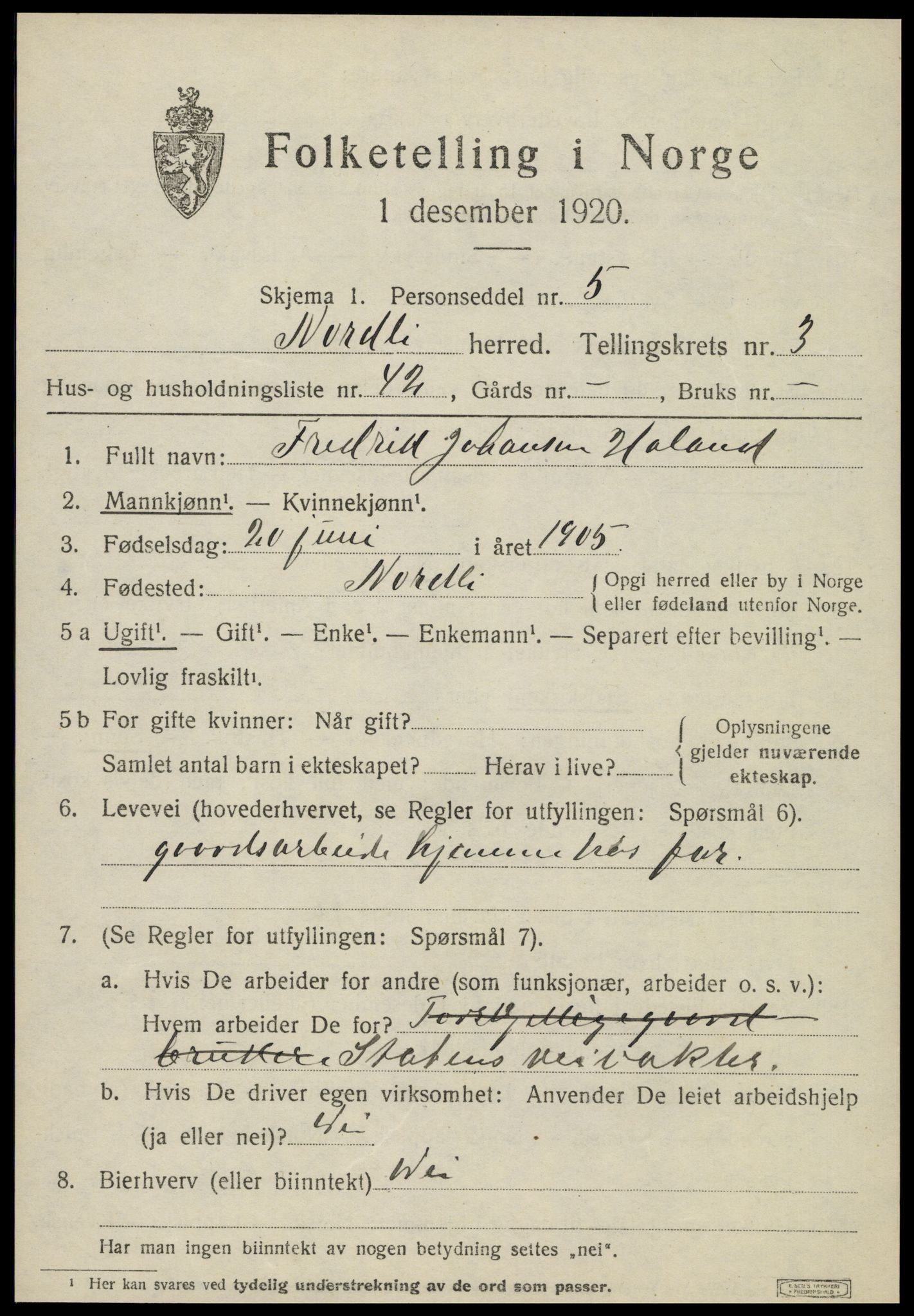 SAT, 1920 census for Nordli, 1920, p. 1817